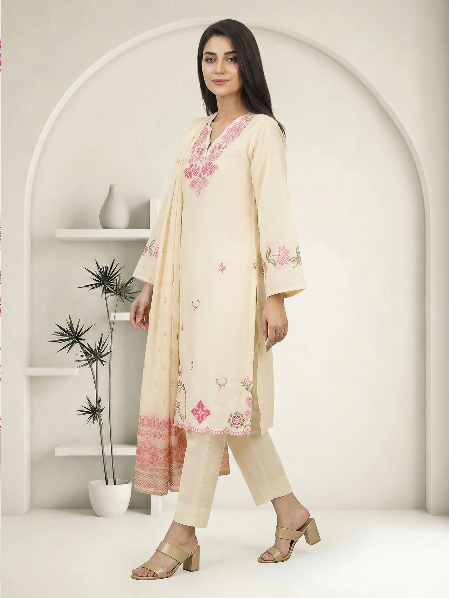 2 Piece Dobby Jacquard Suit- Embroidered (Pret) - Image 2