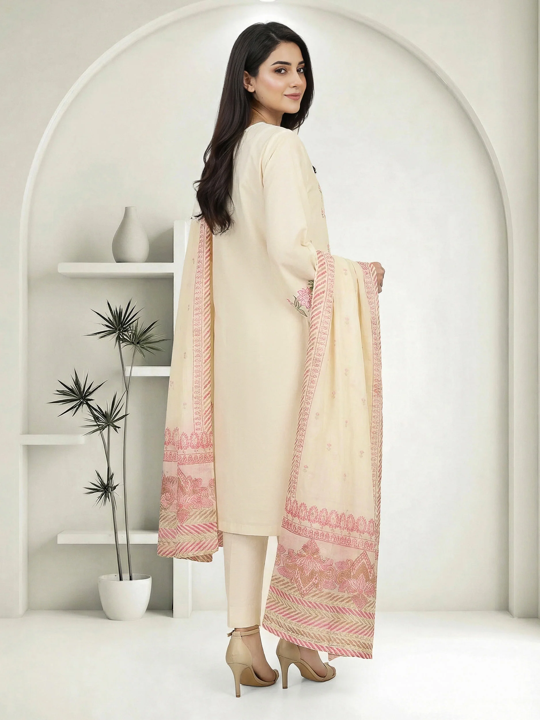 2 Piece Dobby Jacquard Suit- Embroidered (Pret) - Image 3
