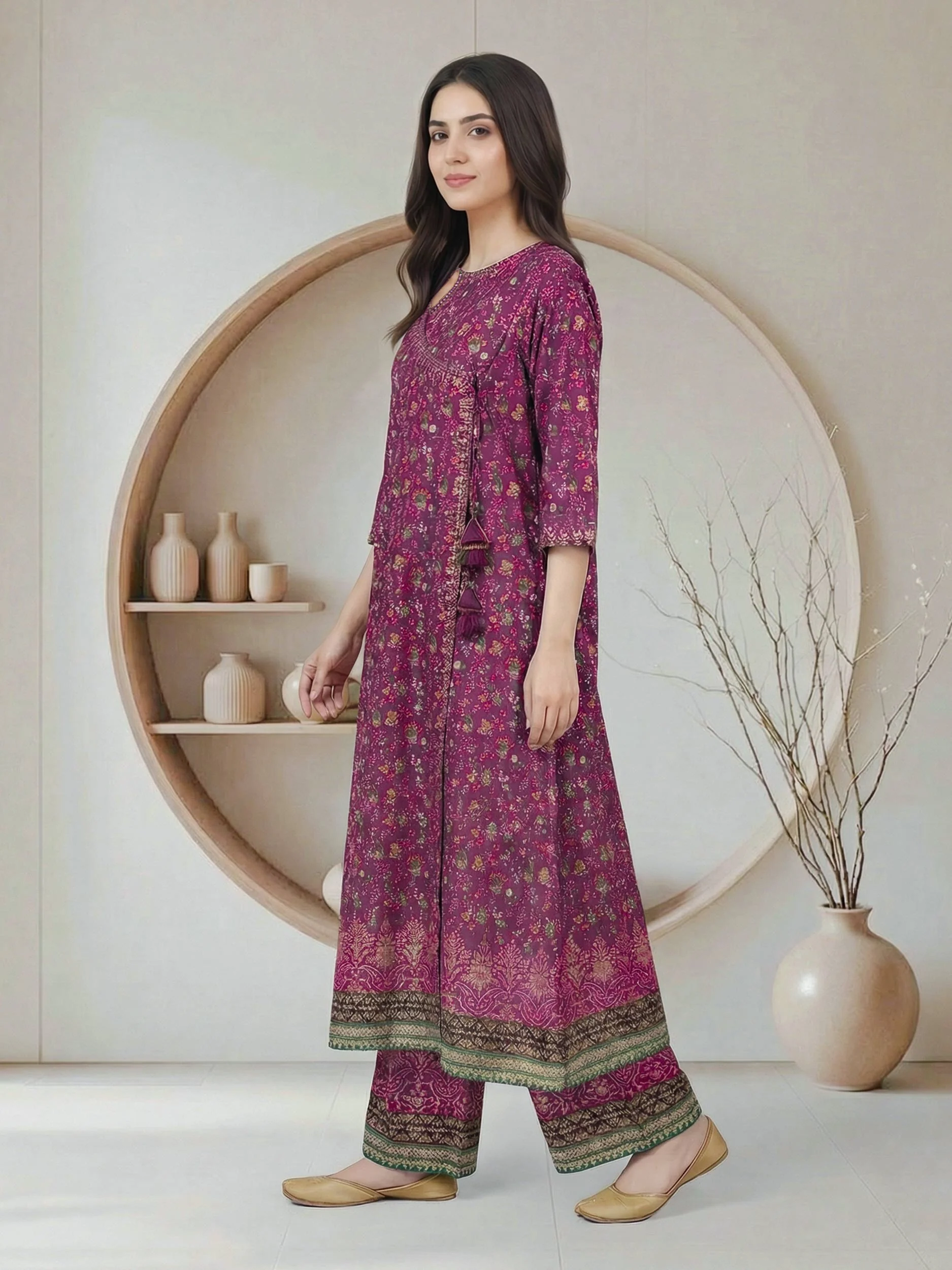 2 Piece Satin Suit- Embroidered (Pret) - Image 2