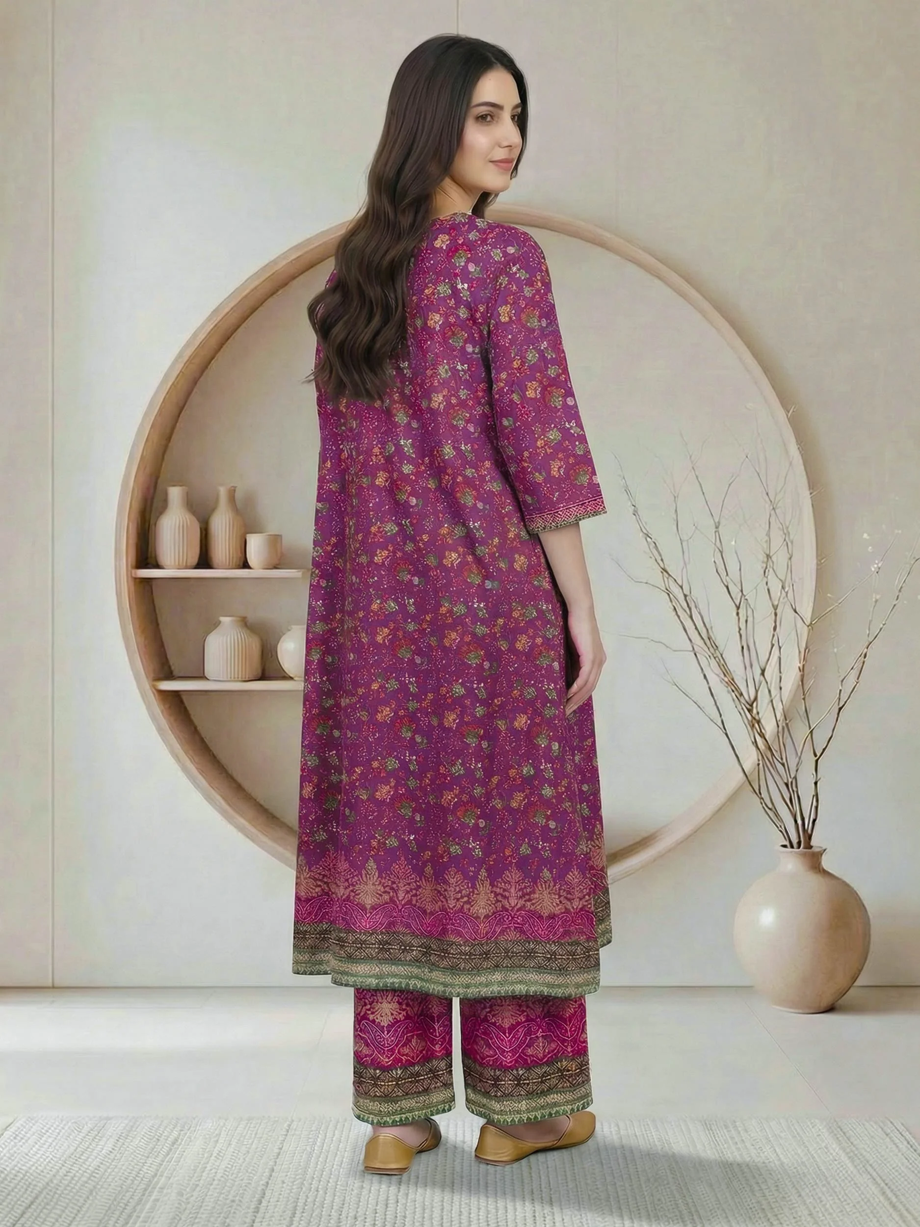 2 Piece Satin Suit- Embroidered (Pret) - Image 3