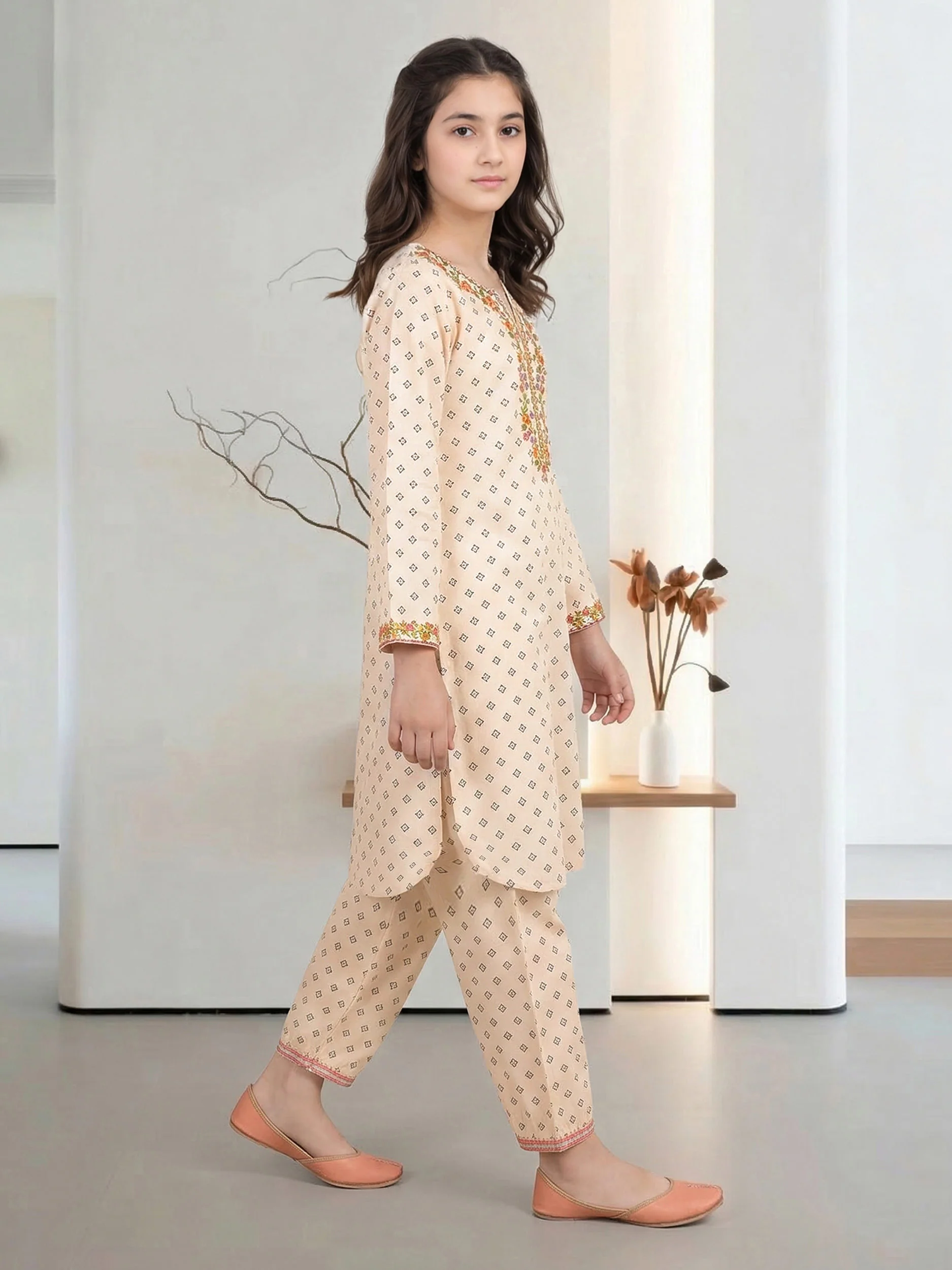 2 Piece Cambric Suit- Embroidered (Pret) - Image 2