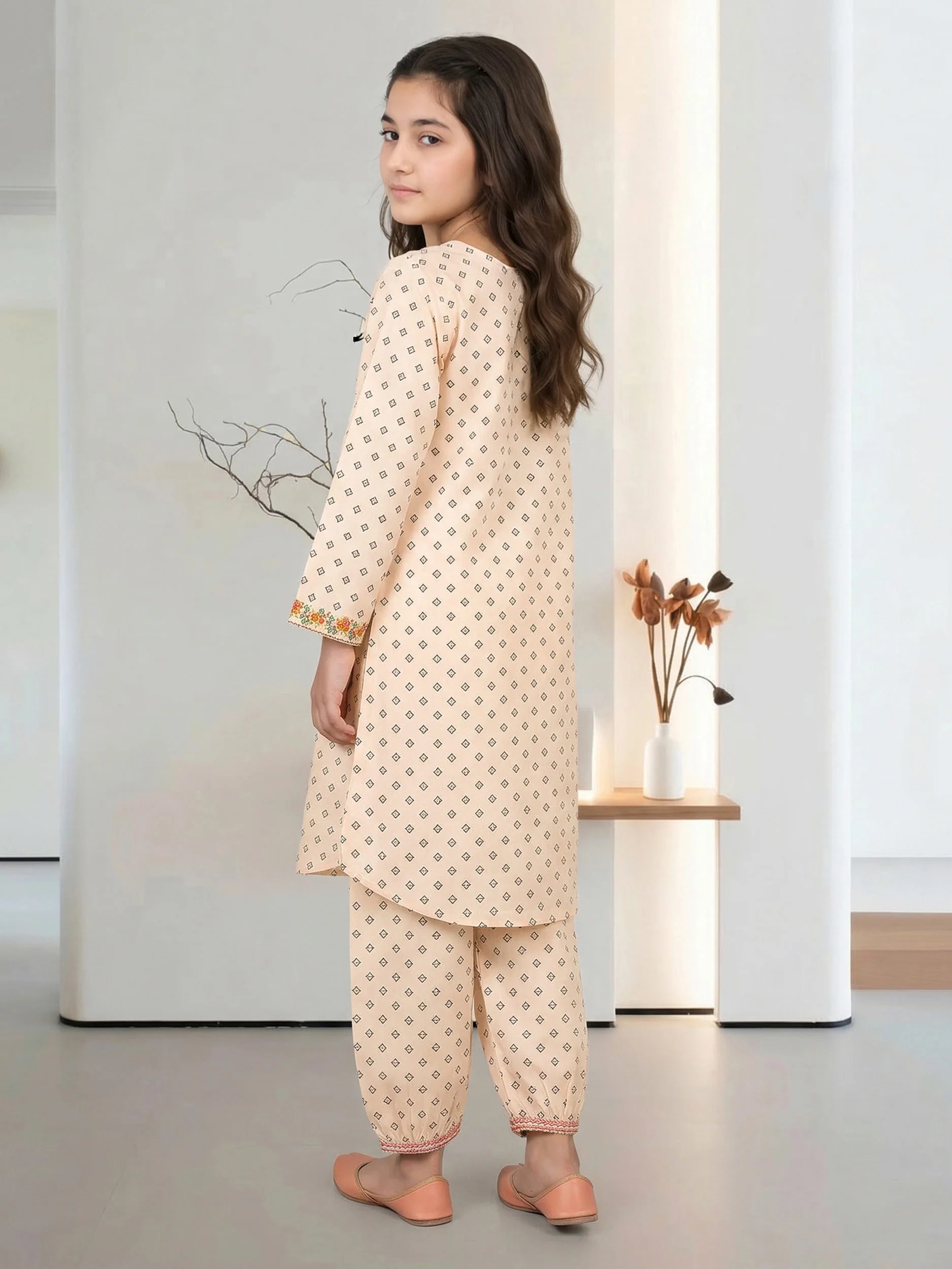 2 Piece Cambric Suit- Embroidered (Pret) - Image 3