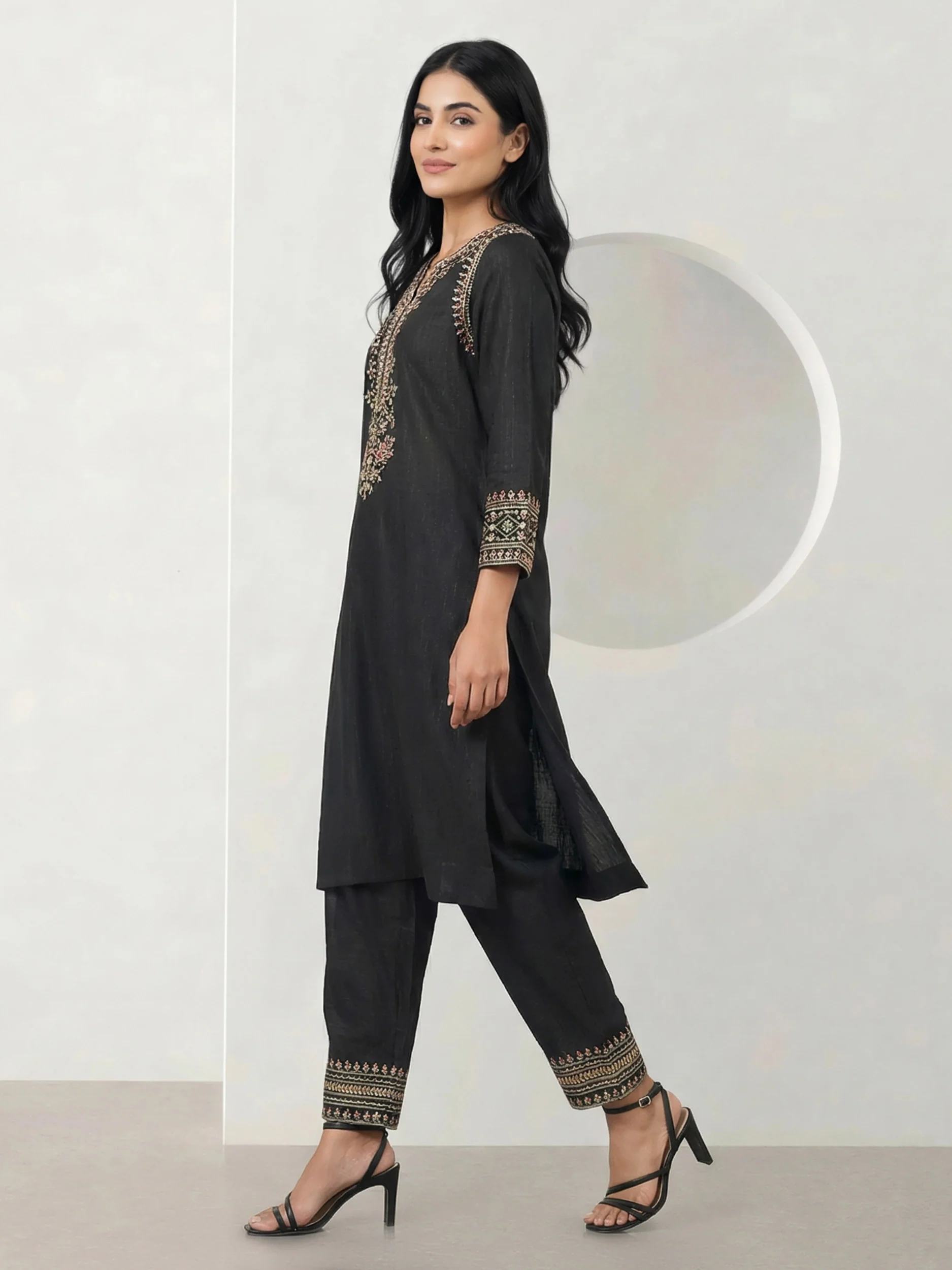 2 Piece Viscose Glitter Suit- Embroidered (Pret) - Image 2