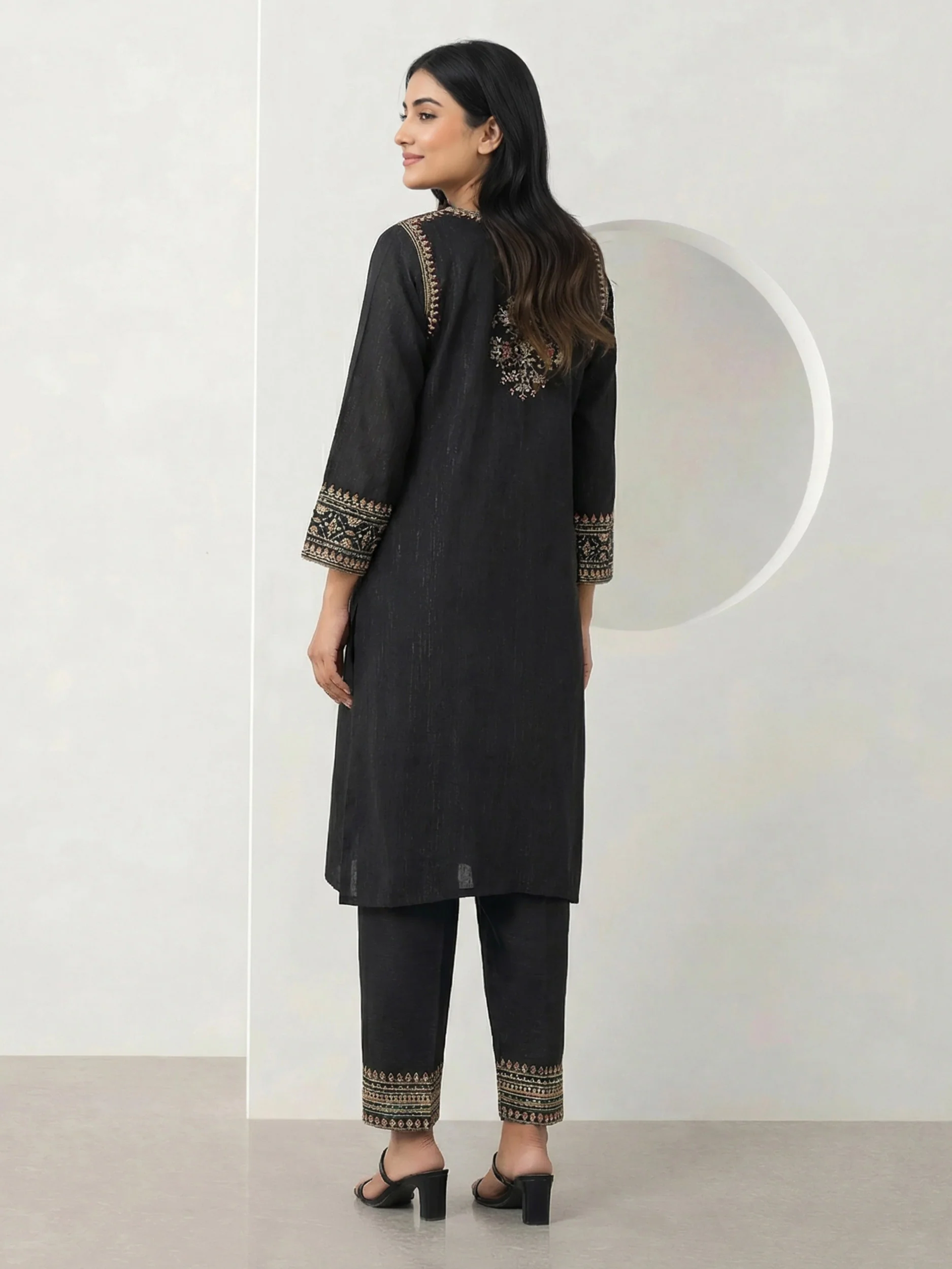 2 Piece Viscose Glitter Suit- Embroidered (Pret) - Image 3