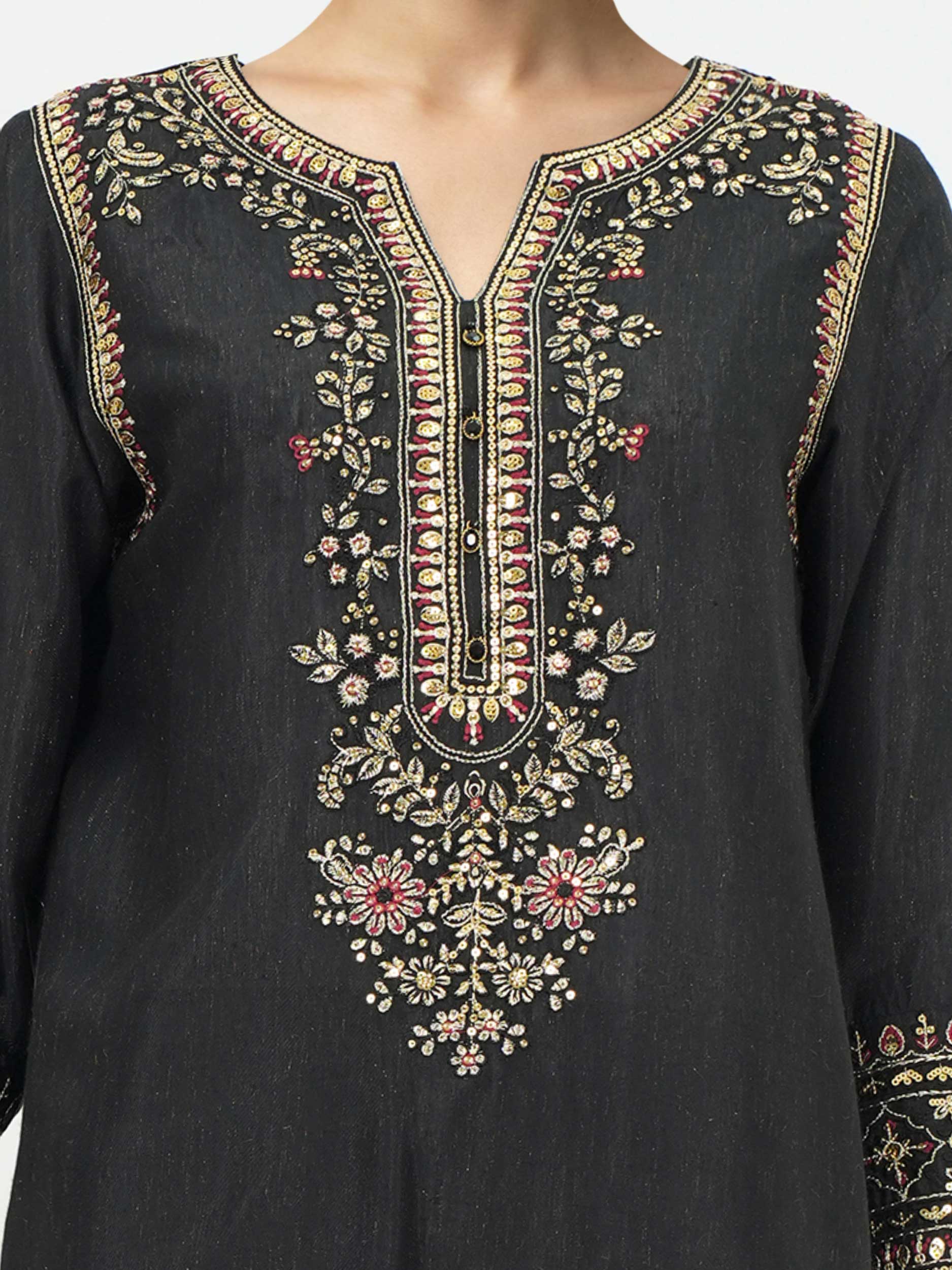 2 Piece Viscose Glitter Suit- Embroidered (Pret) - Image 4
