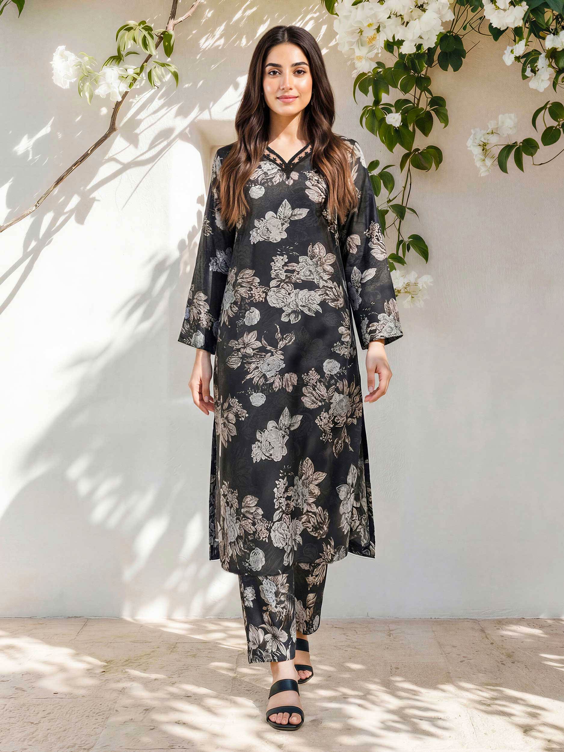 2 Piece Silk Suit- Embroidered (Pret) - Image 2