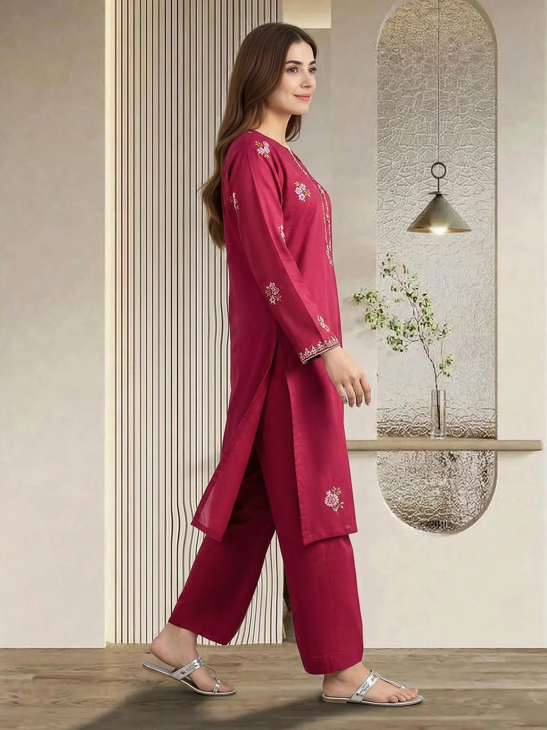 2 Piece Cambric Suit- Embroidered (Pret) - Image 2