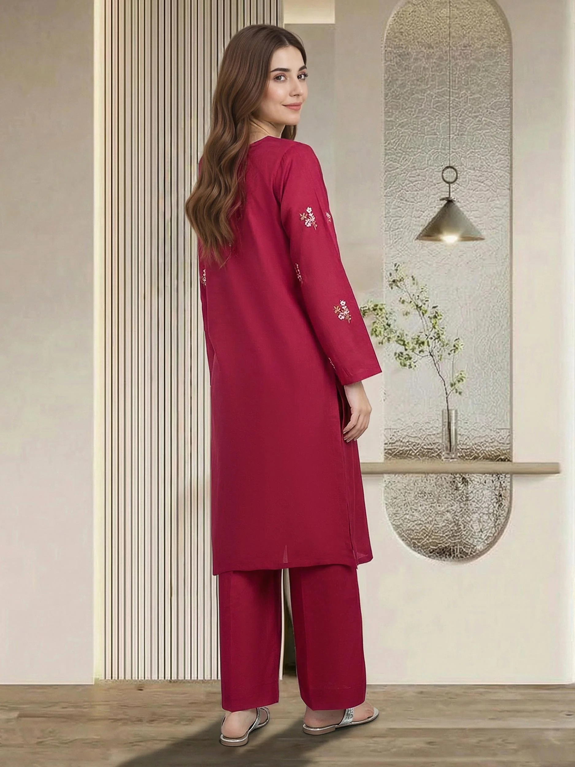 2 Piece Cambric Suit- Embroidered (Pret) - Image 3