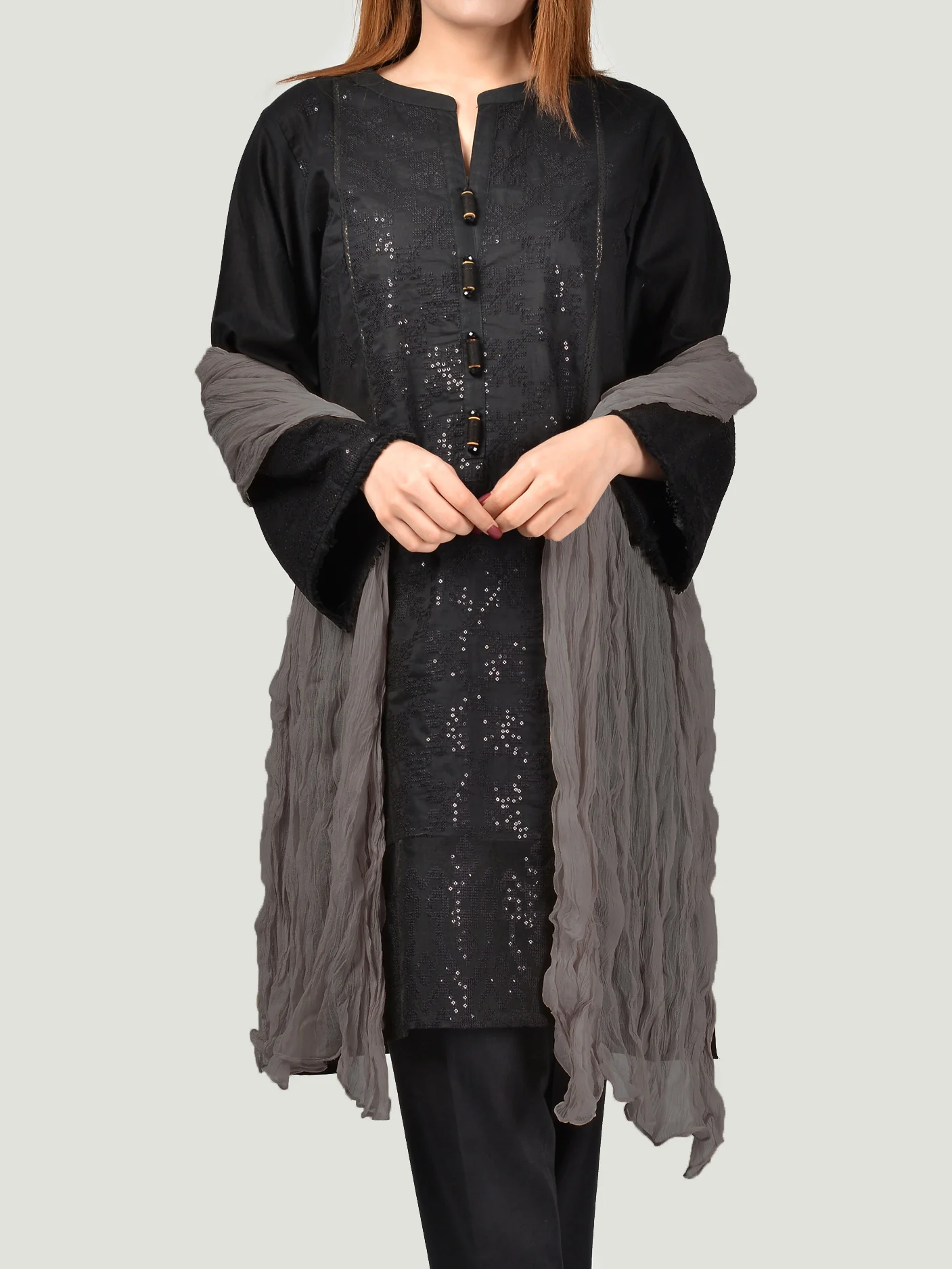 Crushed Dupatta-Grey - Image 3