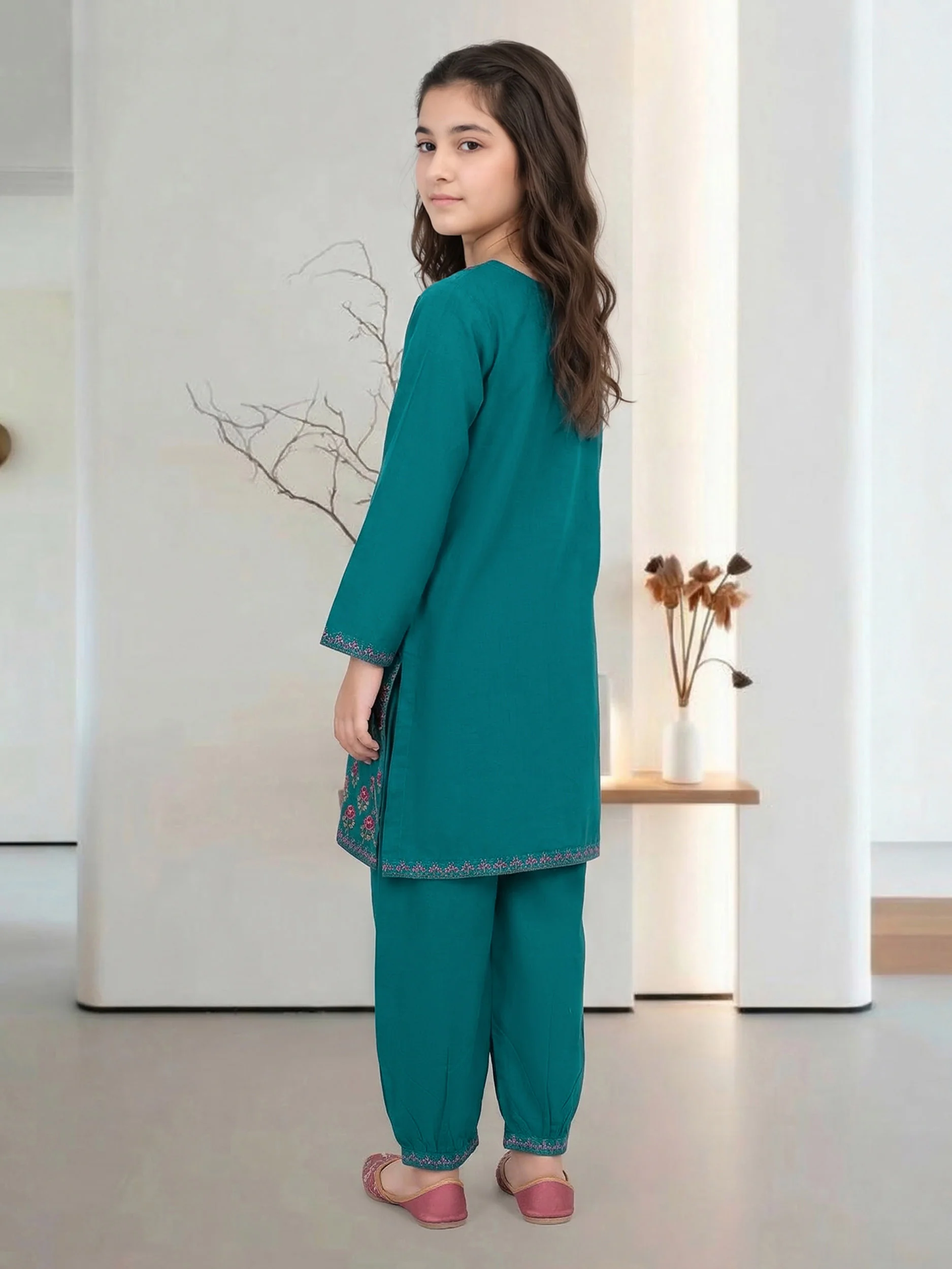 2 Piece Cambric Suit- Embroidered (Pret) - Image 3