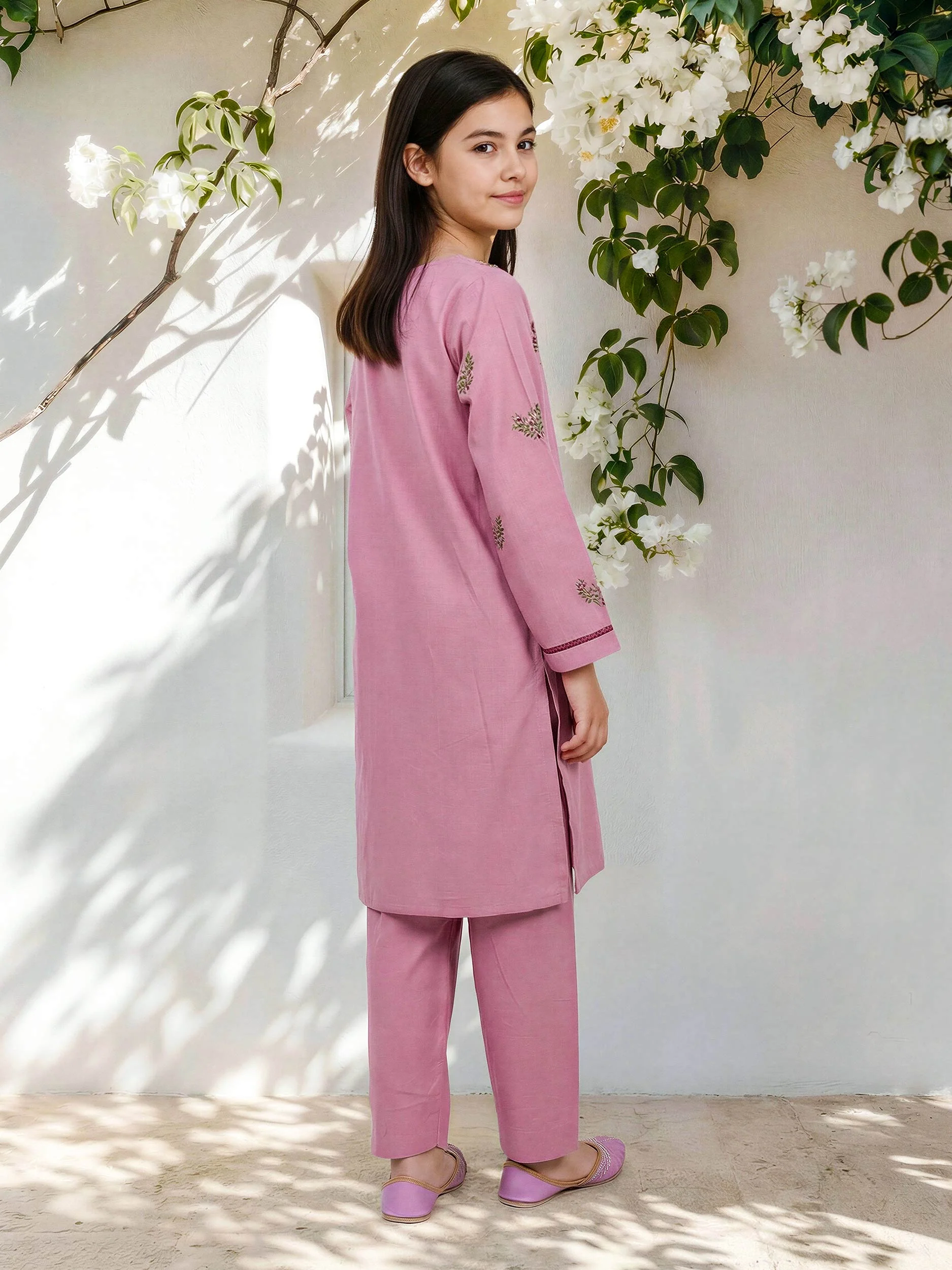 2 Piece Cambric Slub Suit- Embroidered (Pret) - Image 4