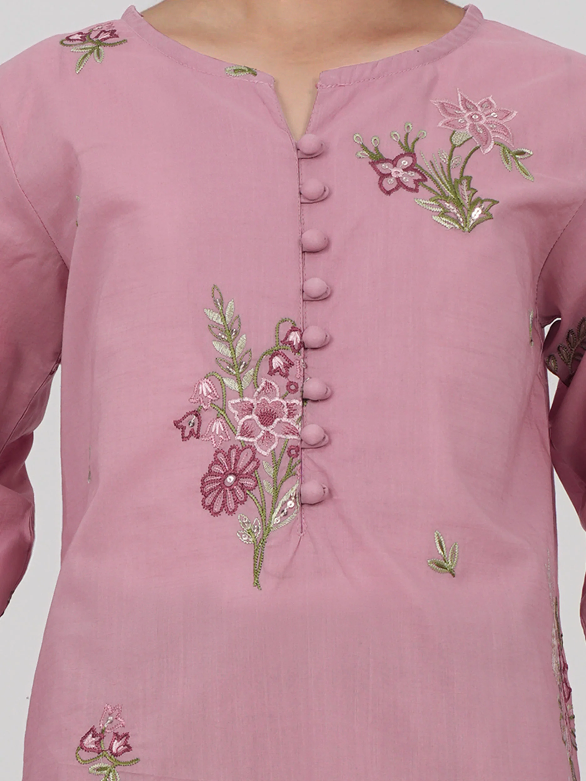 2 Piece Cambric Slub Suit- Embroidered (Pret) - Image 5
