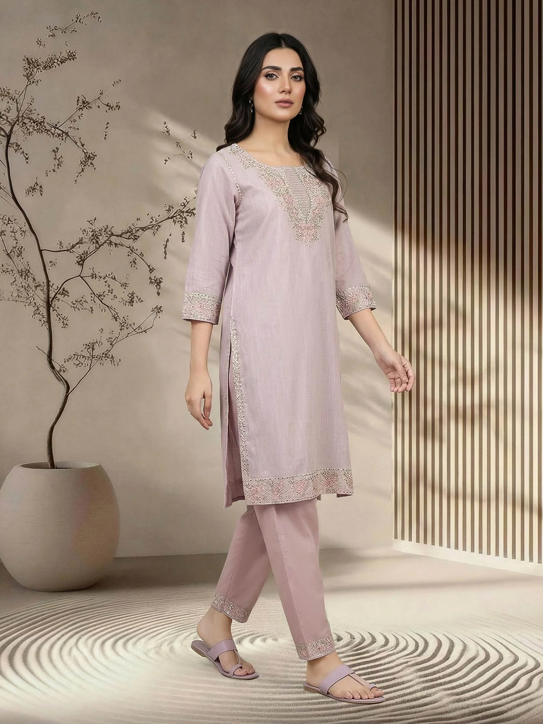 2 Piece Lawn Zari Suit- Embroidered (Pret) - Image 2