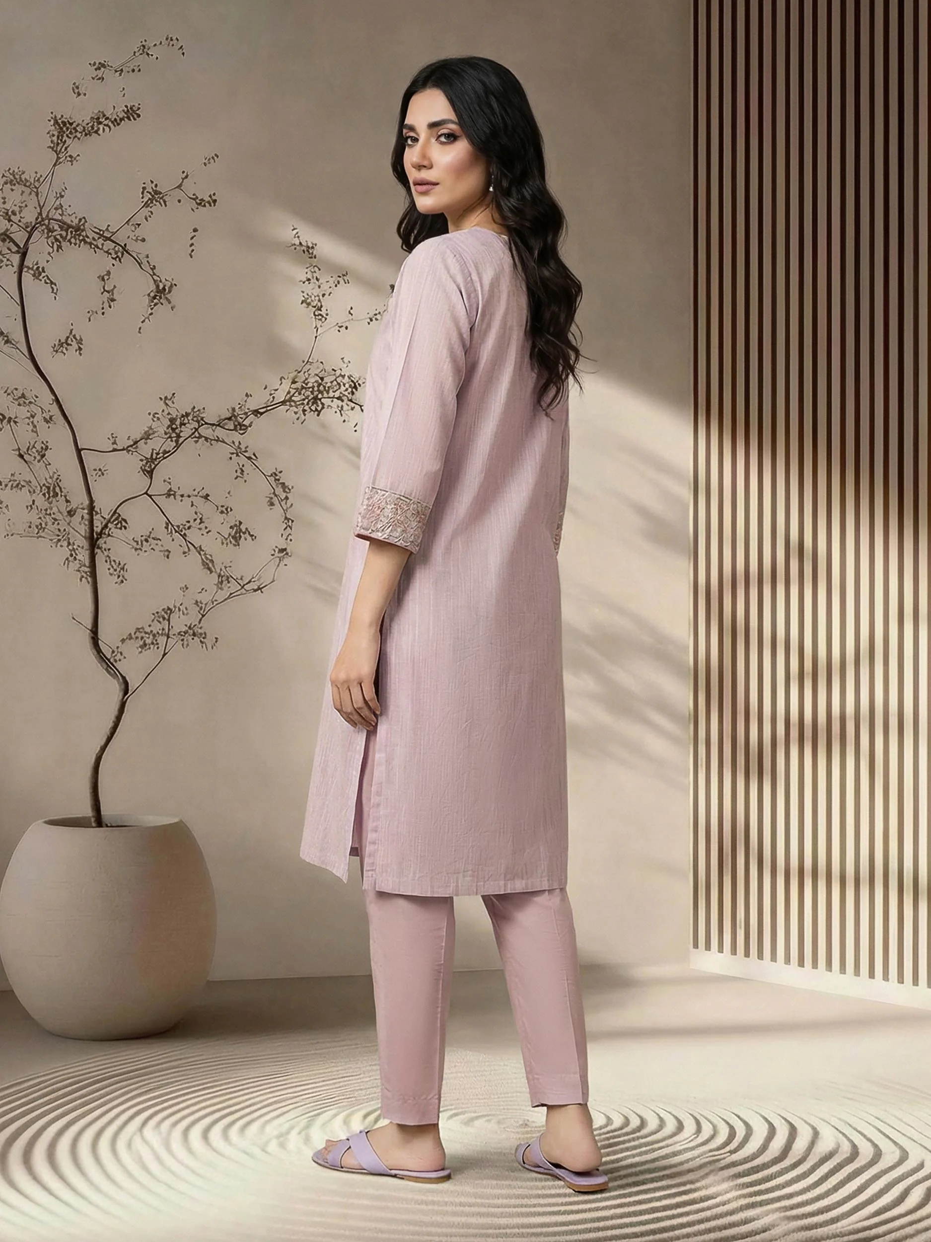2 Piece Lawn Zari Suit- Embroidered (Pret) - Image 3