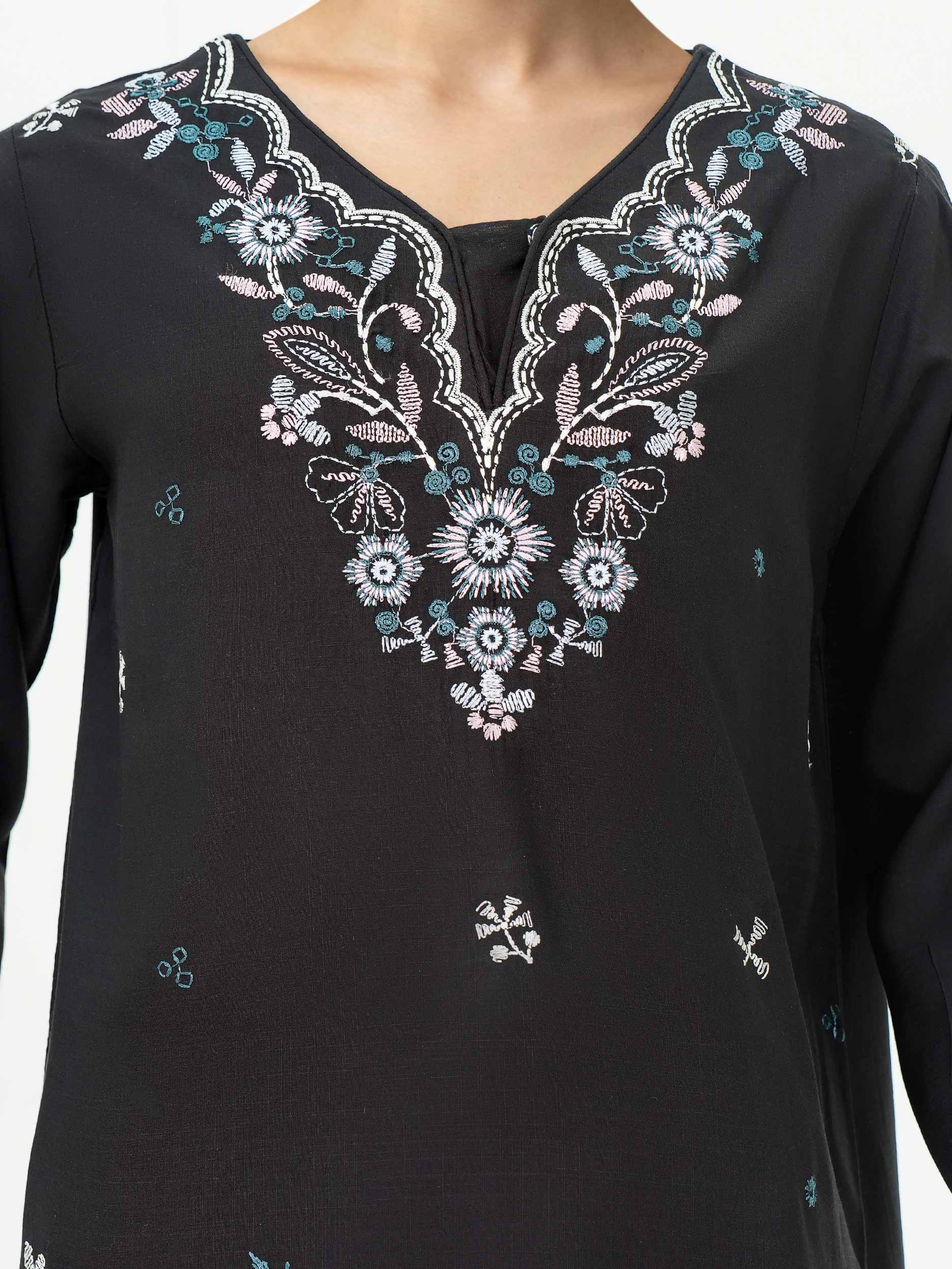 2 Piece Viscose Slub Suit- Embroidered (Pret) - Image 3