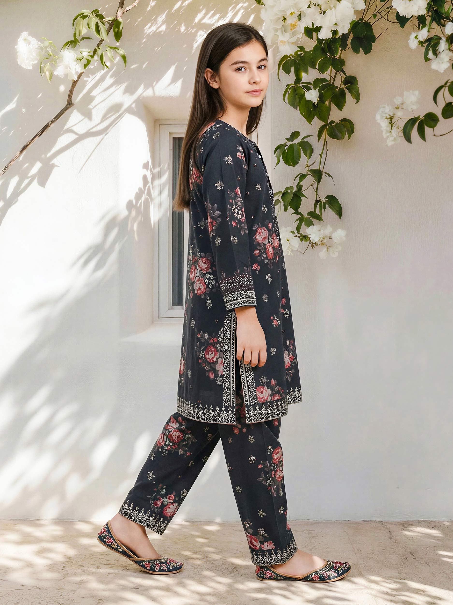 2 Piece Satin Suit- Embroidered (Pret) - Image 2