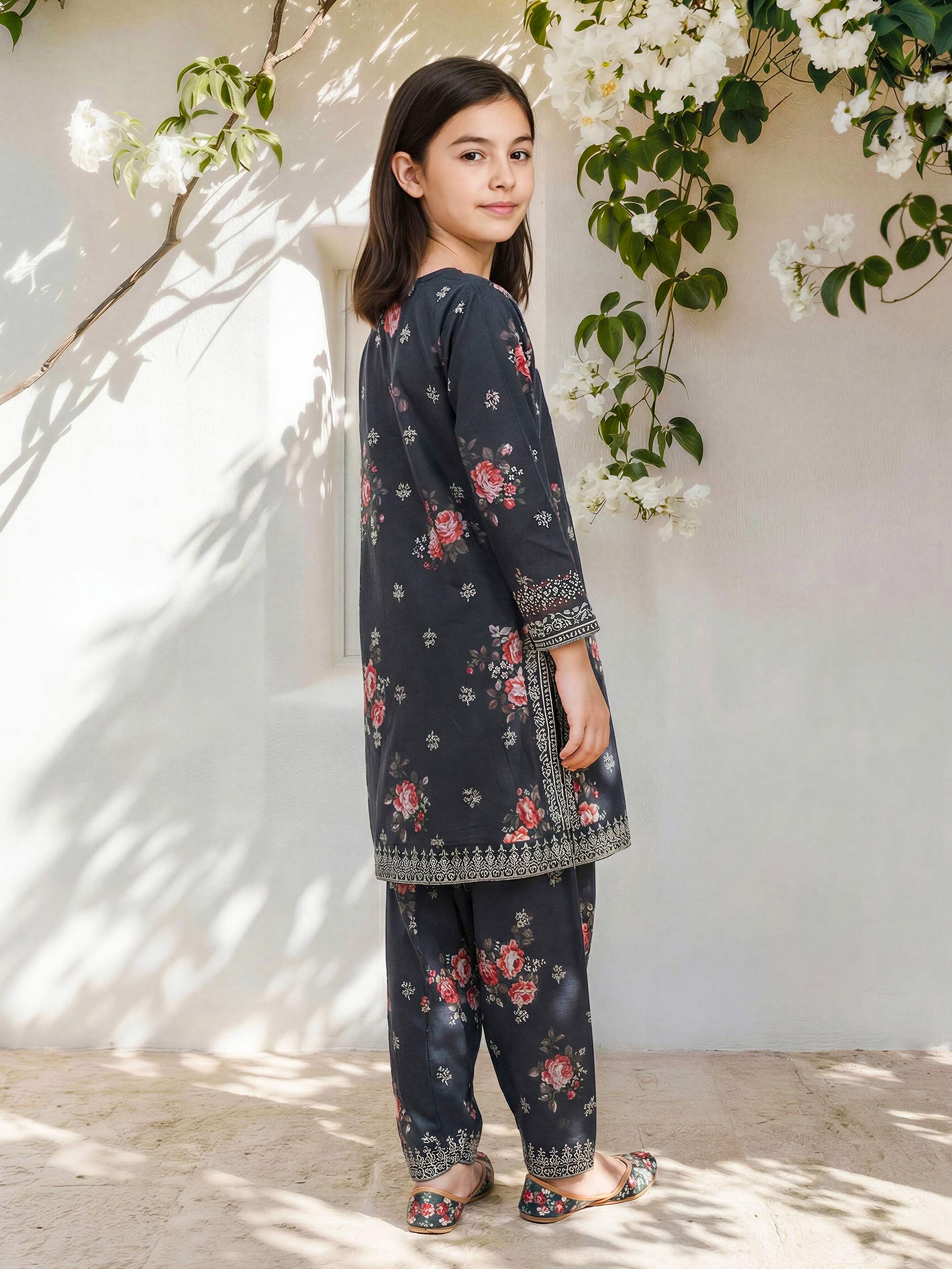 2 Piece Satin Suit- Embroidered (Pret) - Image 3
