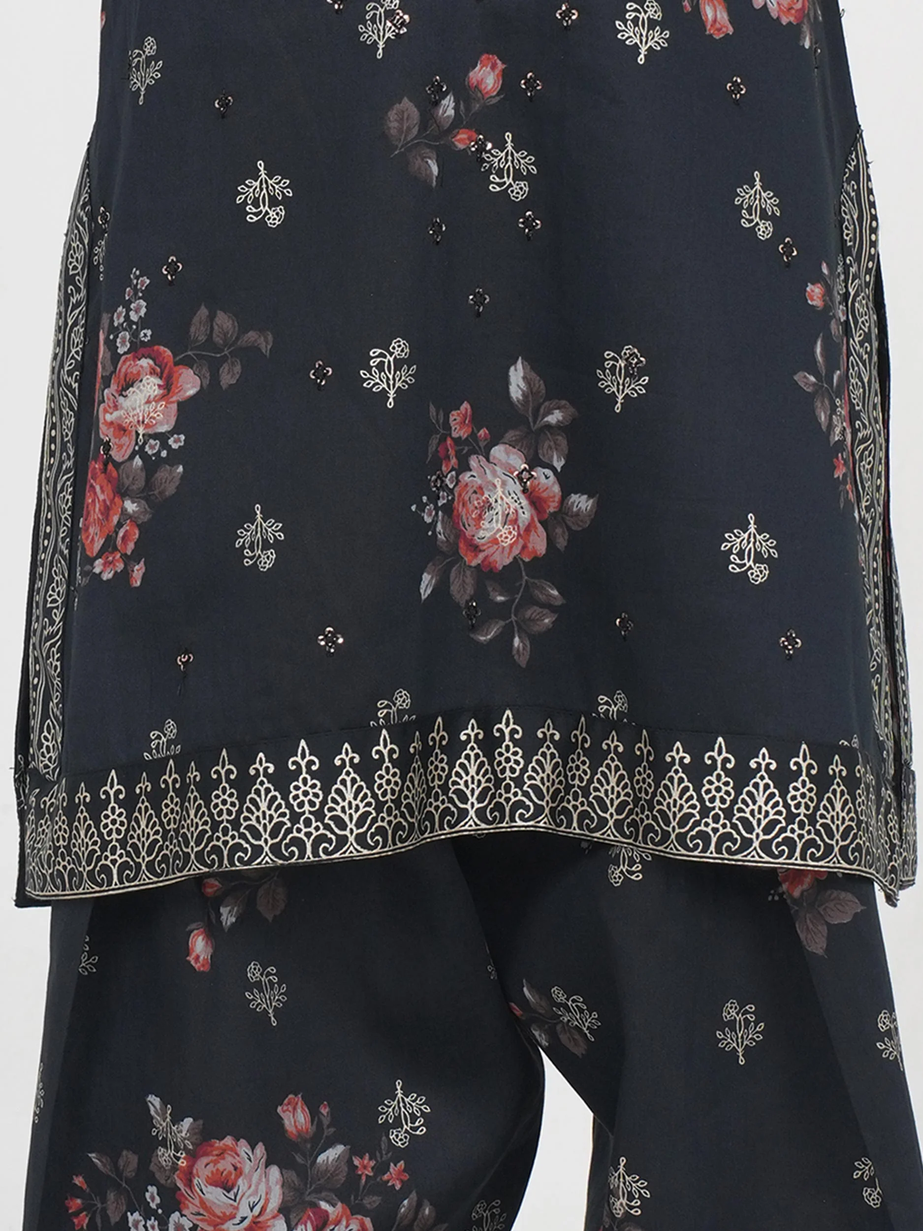 2 Piece Satin Suit- Embroidered (Pret) - Image 4