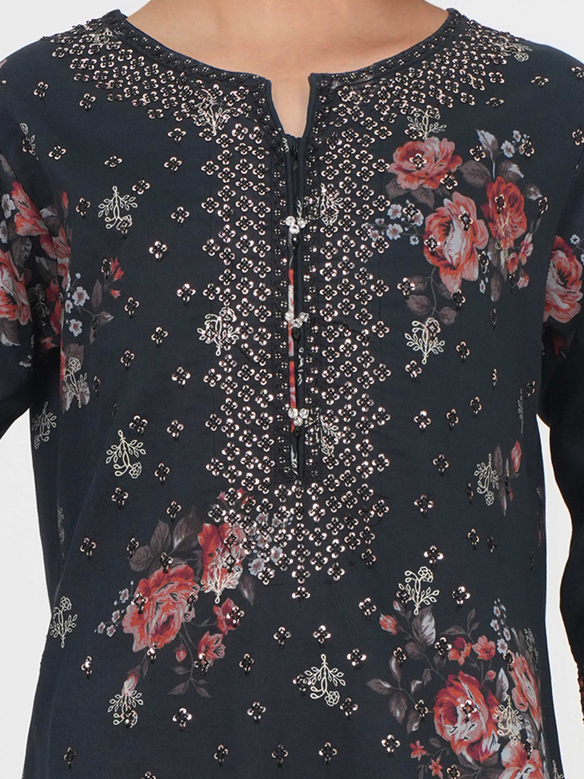 2 Piece Satin Suit- Embroidered (Pret) - Image 5