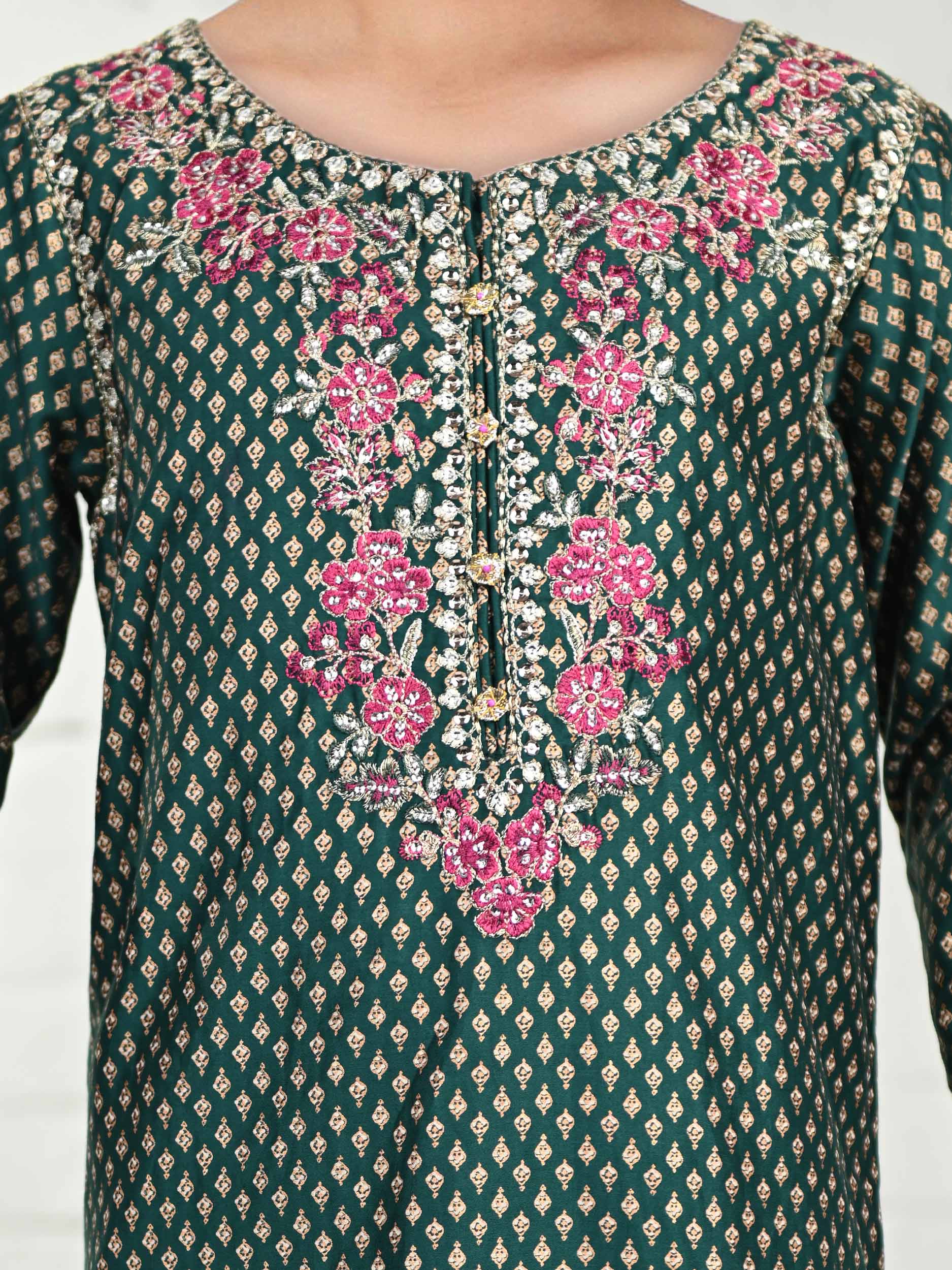 2 Piece Satin Suit- Embroidered (Pret) - Image 3