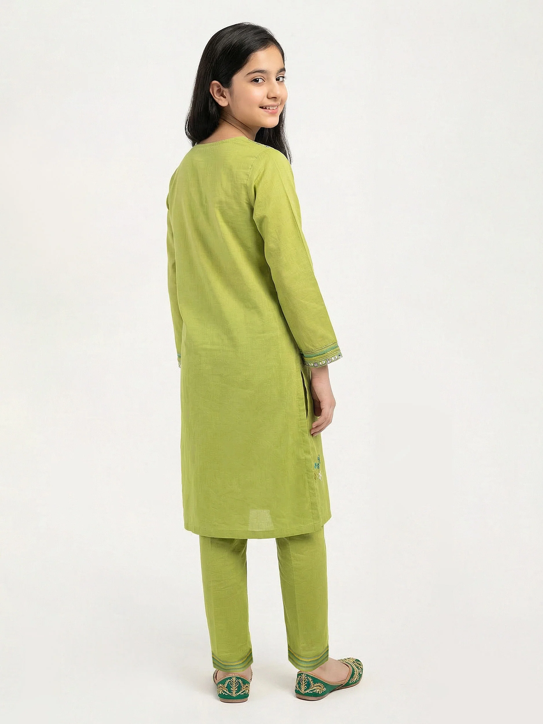2 Piece Cambric Slub Suit- Embroidered (Pret) - Image 2