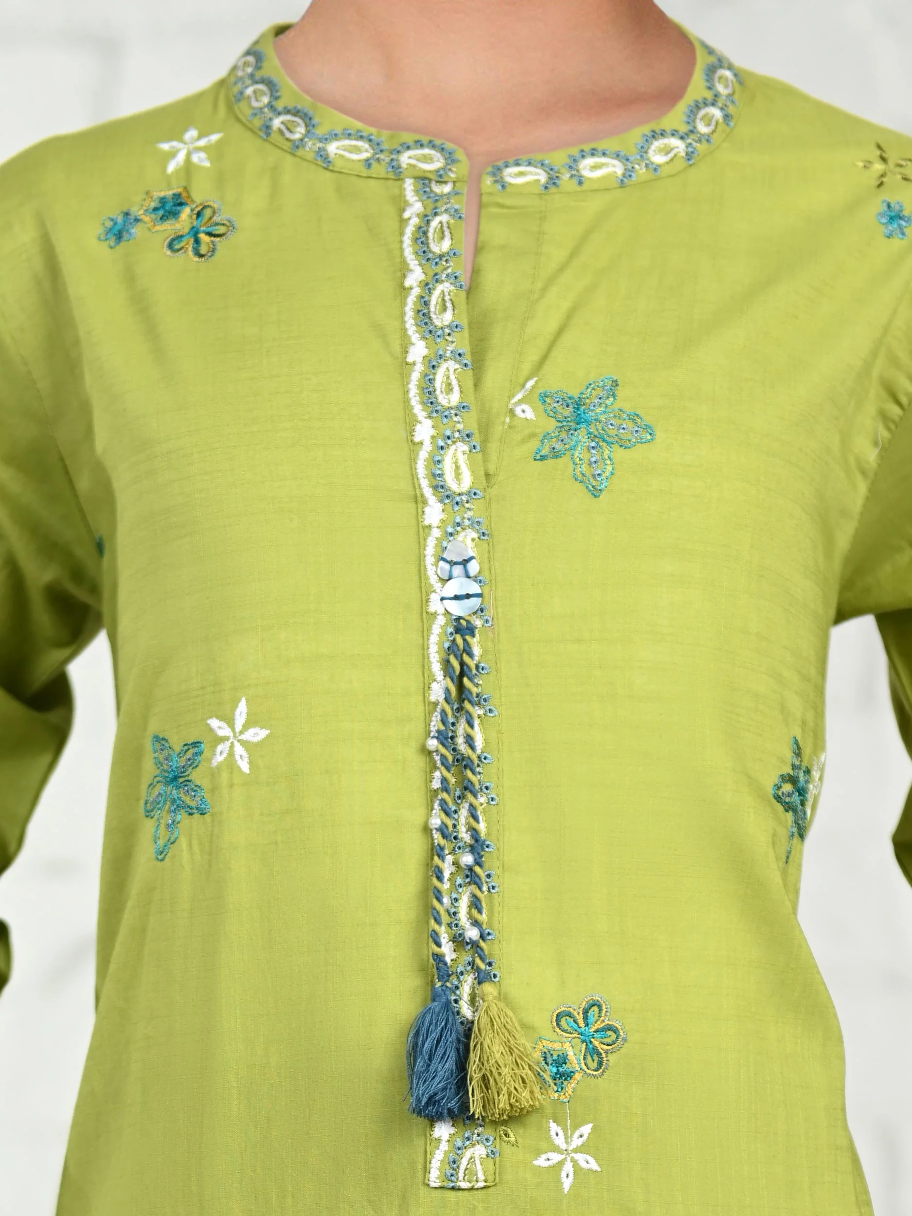2 Piece Cambric Slub Suit- Embroidered (Pret) - Image 3
