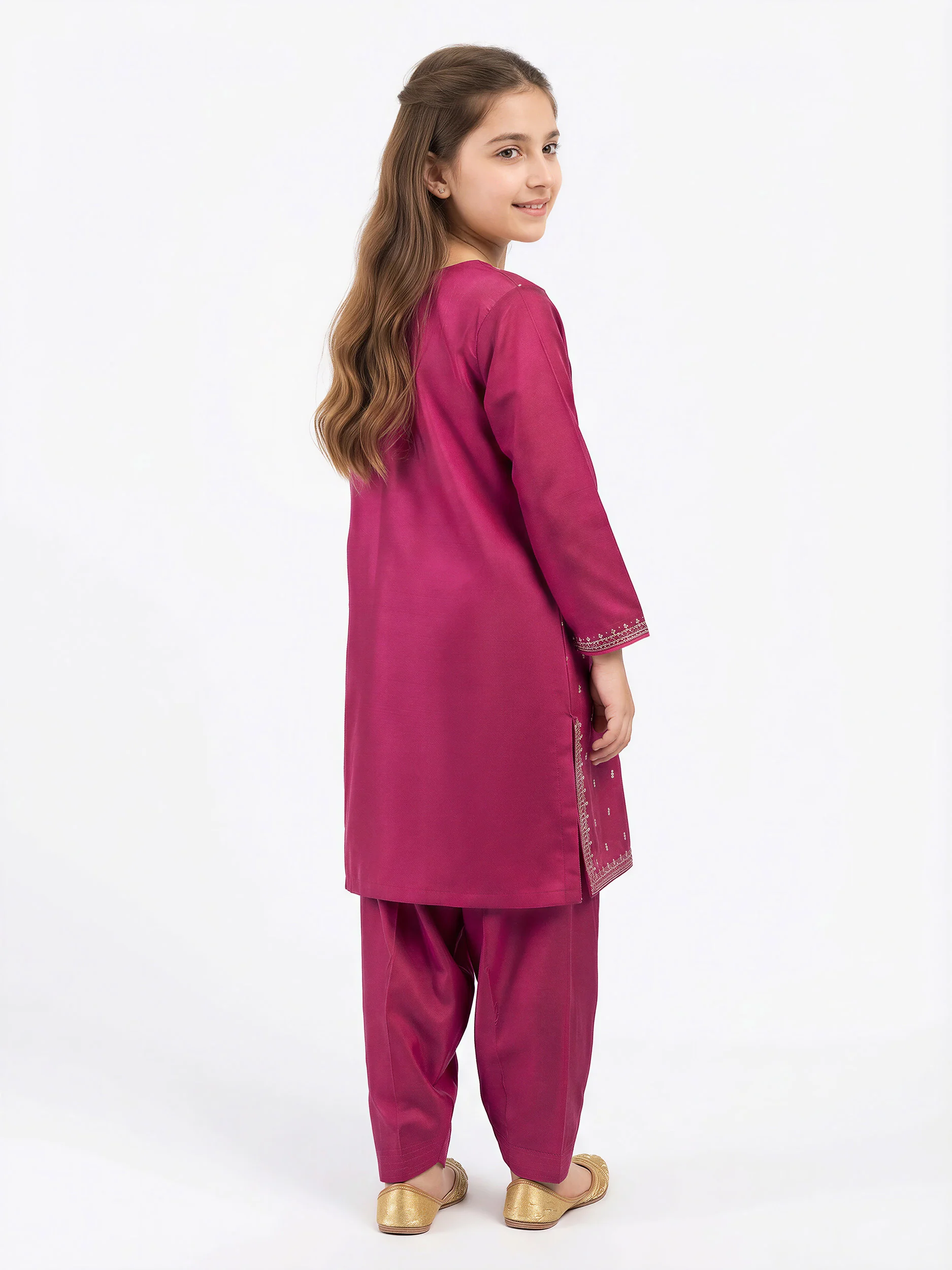 2 Piece Raw Silk Suit- Embroidered (Pret) - Image 3