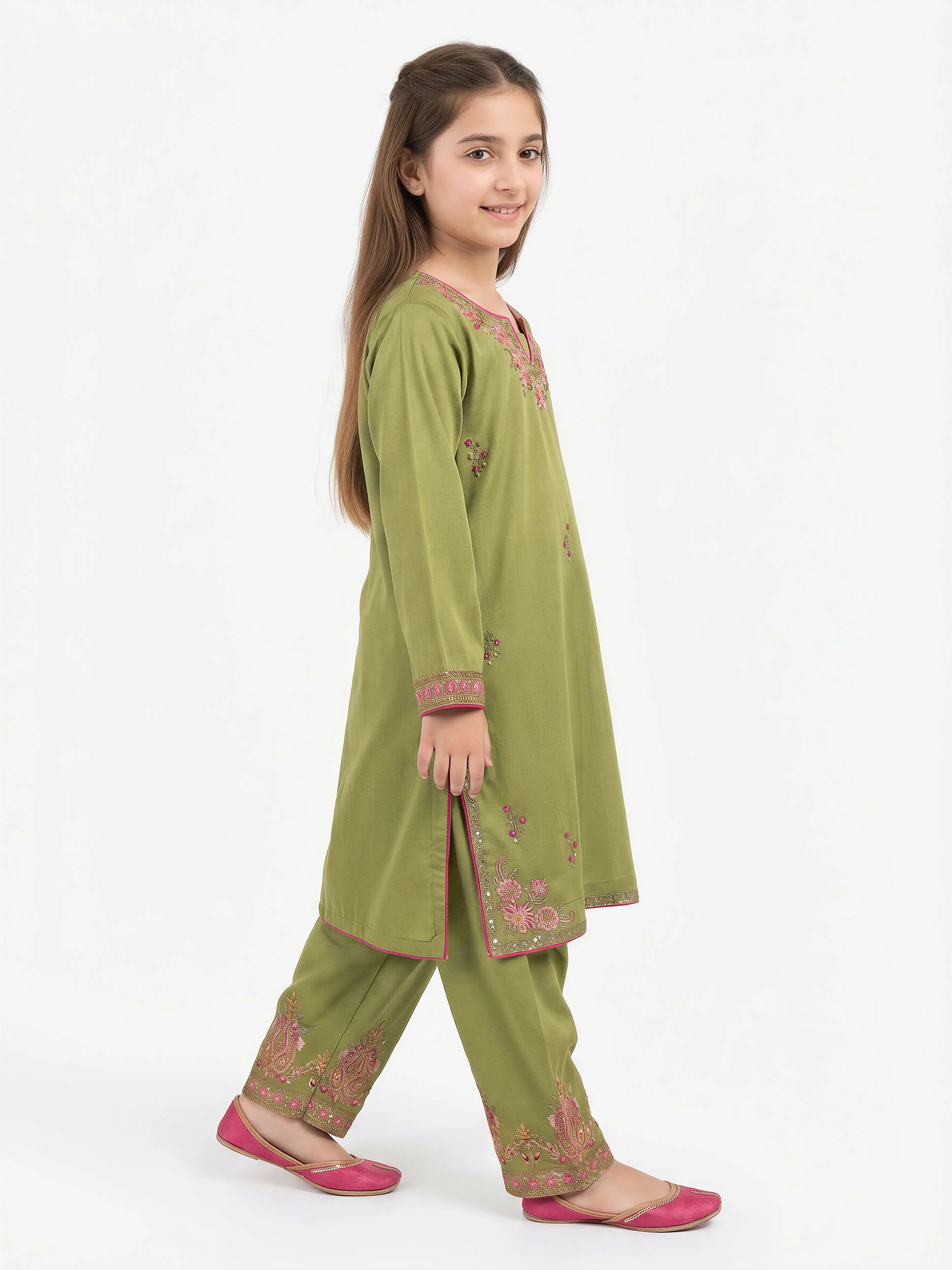 2 Piece Raw Silk Suit- Embroidered (Pret) - Image 2