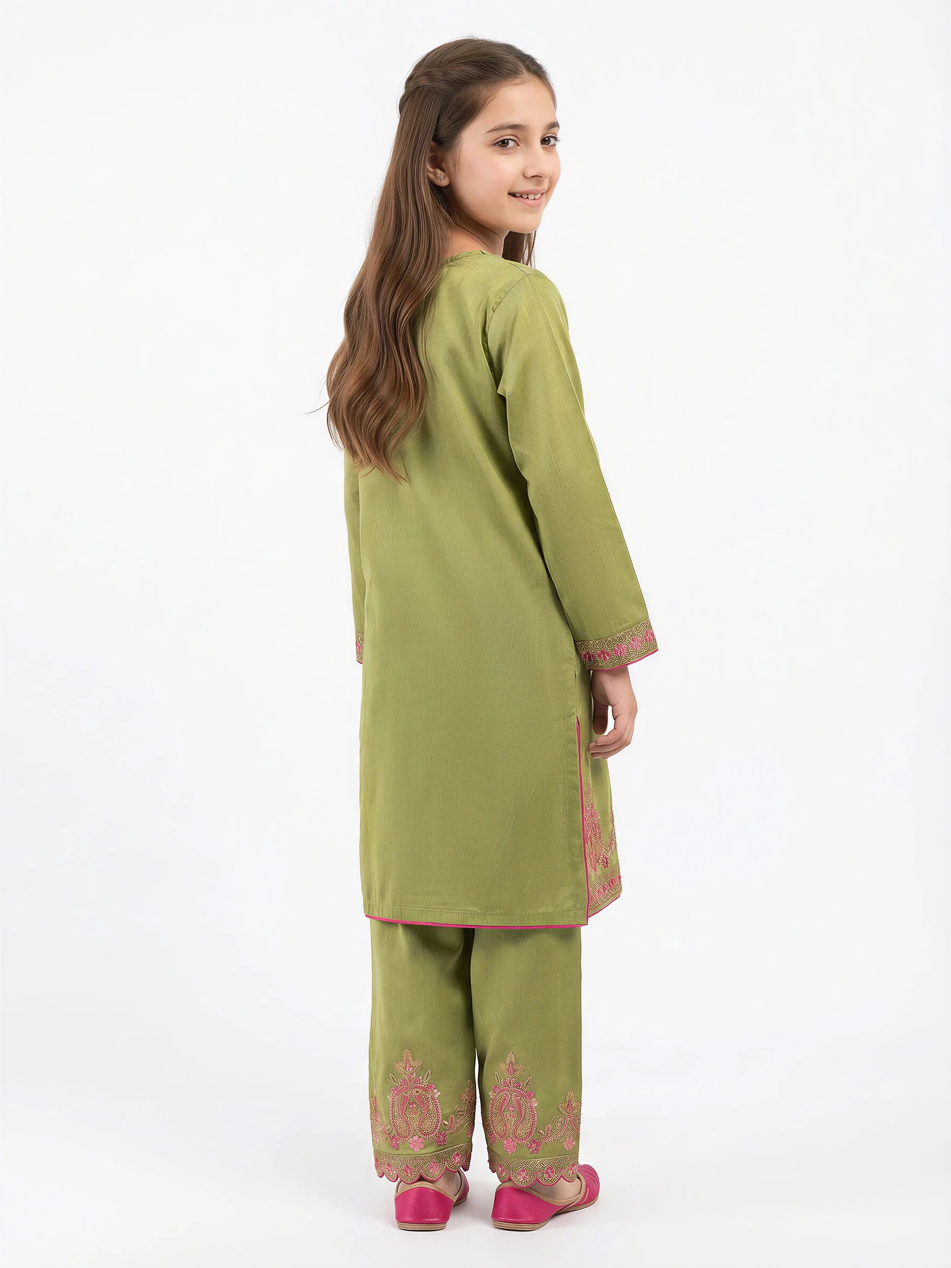 2 Piece Raw Silk Suit- Embroidered (Pret) - Image 3