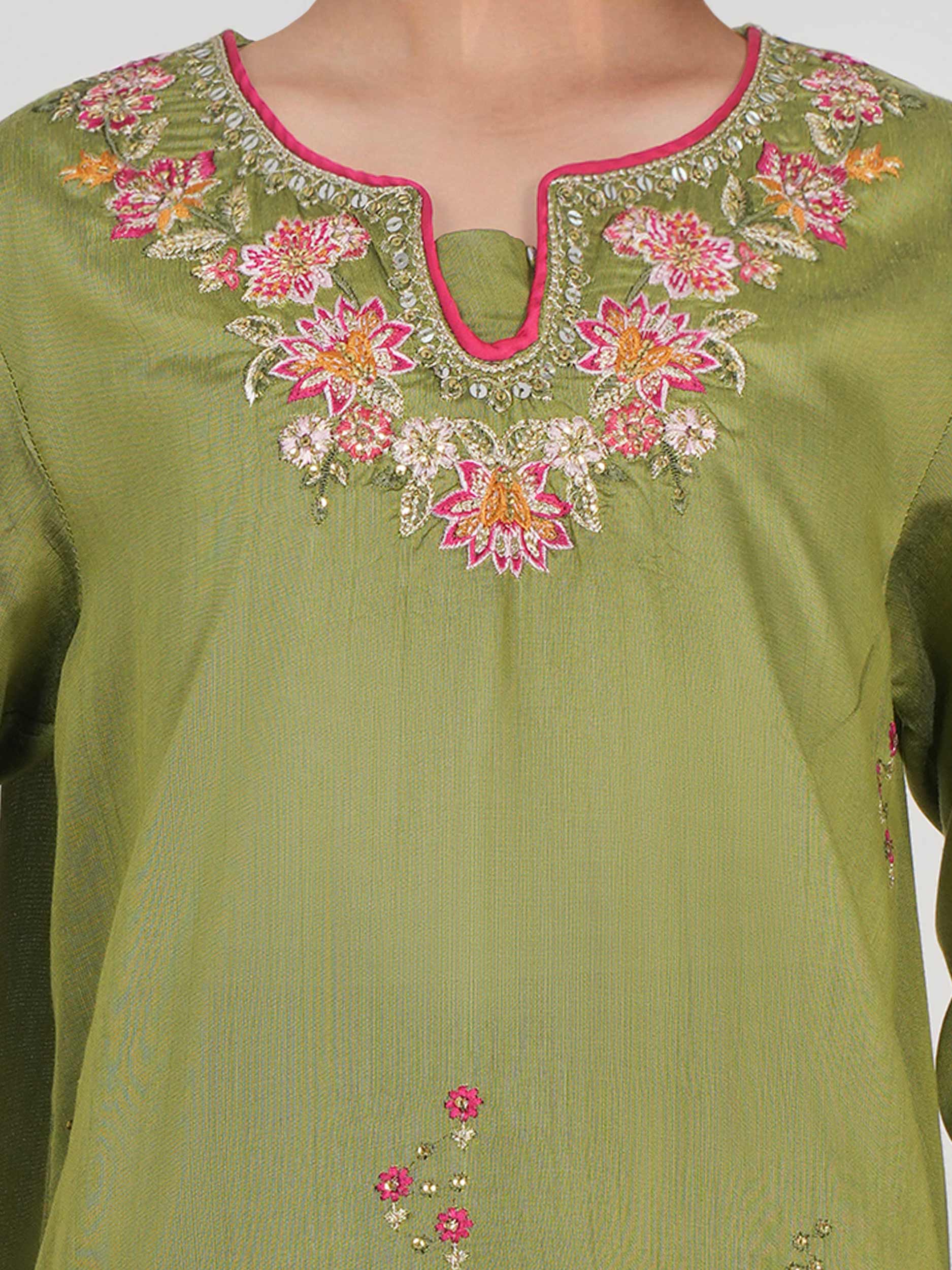 2 Piece Raw Silk Suit- Embroidered (Pret) - Image 4