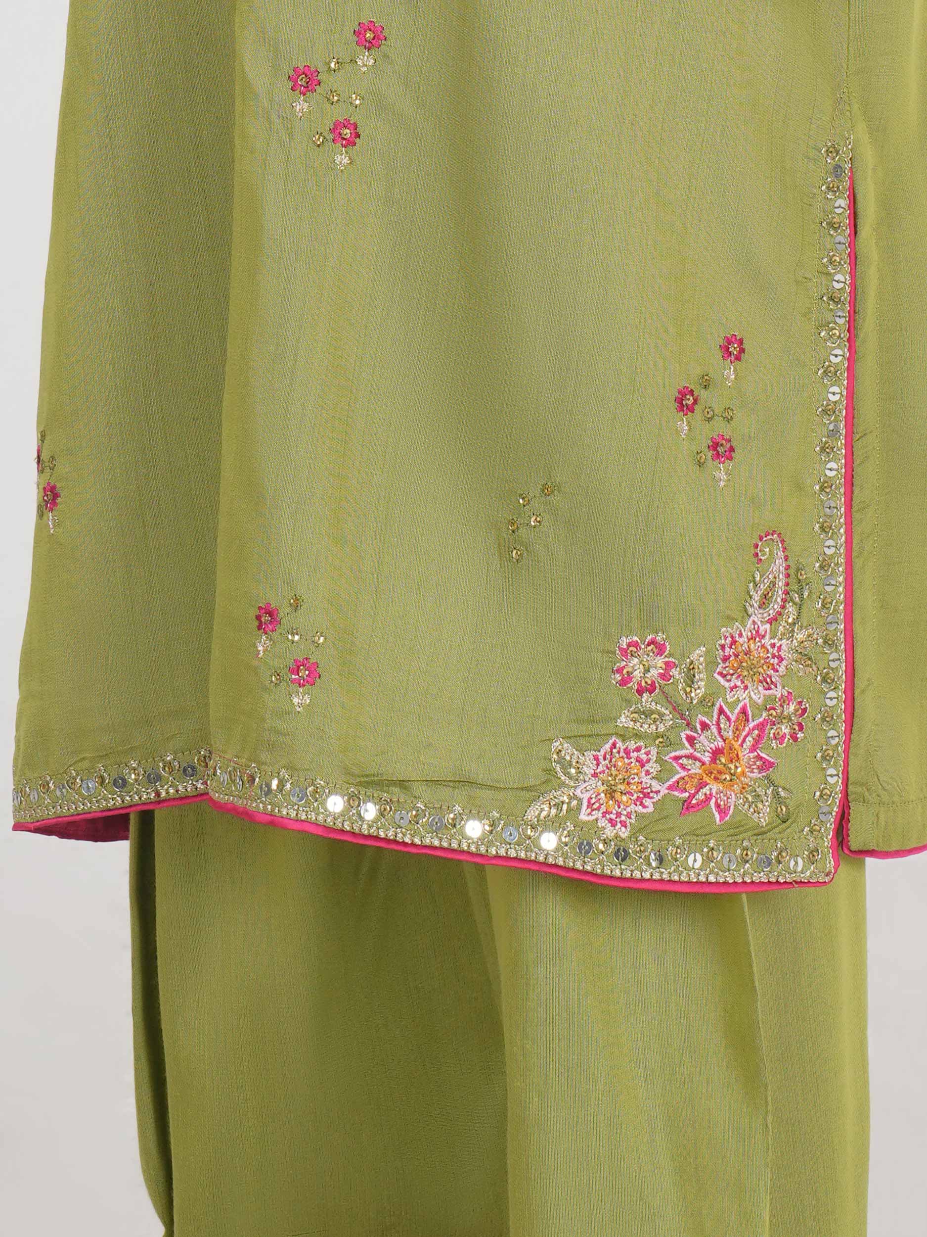 2 Piece Raw Silk Suit- Embroidered (Pret) - Image 5