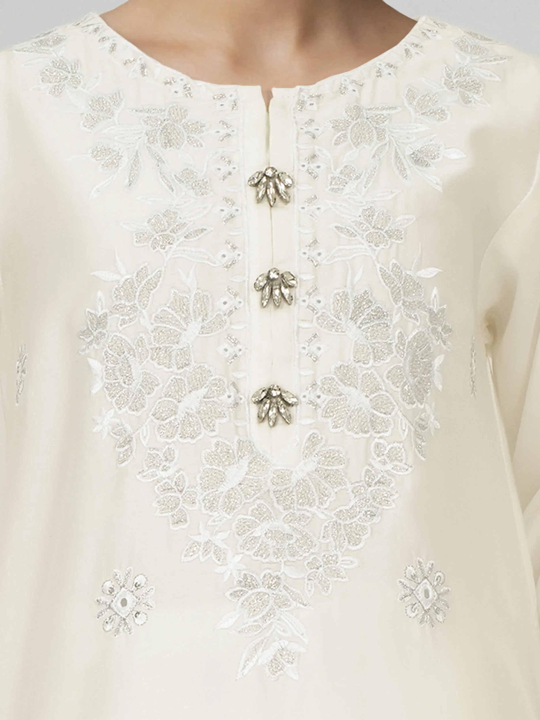 2 Piece Satin Suit- Embroidered (Pret) - Image 4