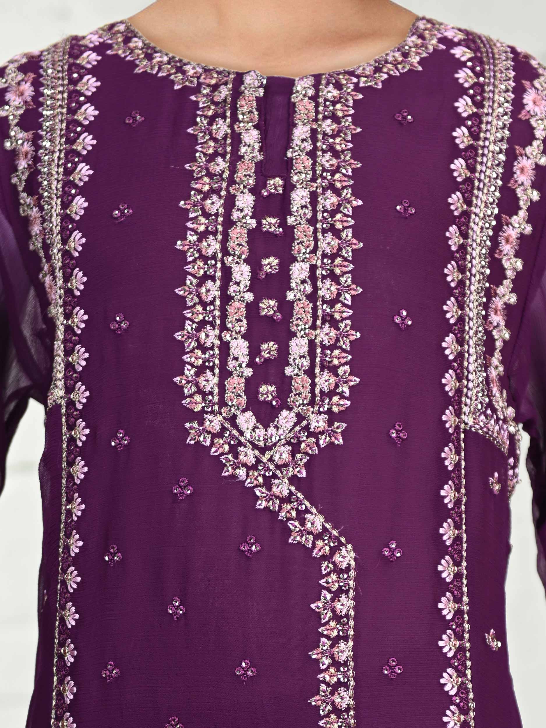 2 Piece Chiffon Suit- Embroidered (Pret) - Image 3