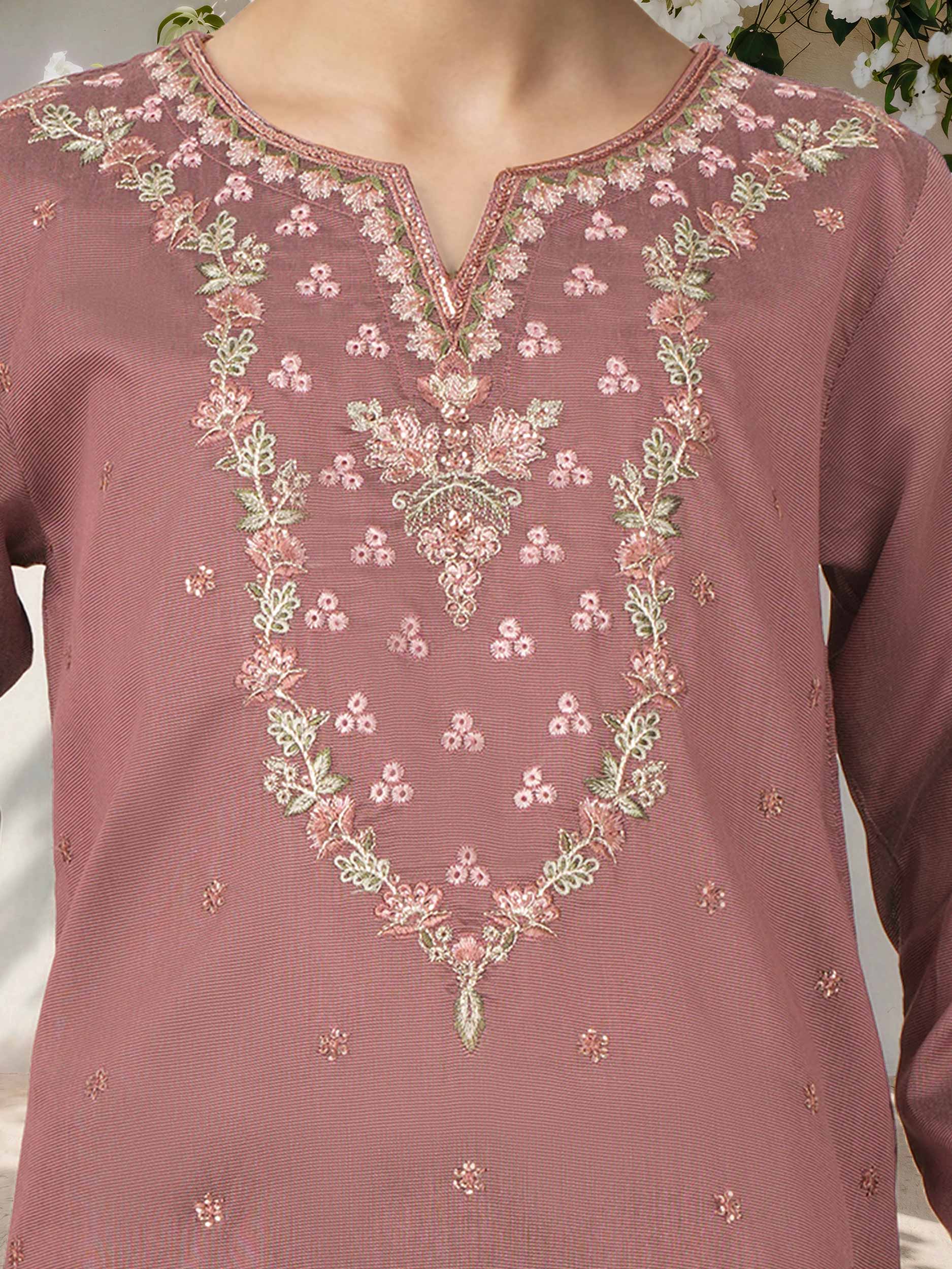 2 Piece Cotton Net Suit- Embroidered (Pret) - Image 4