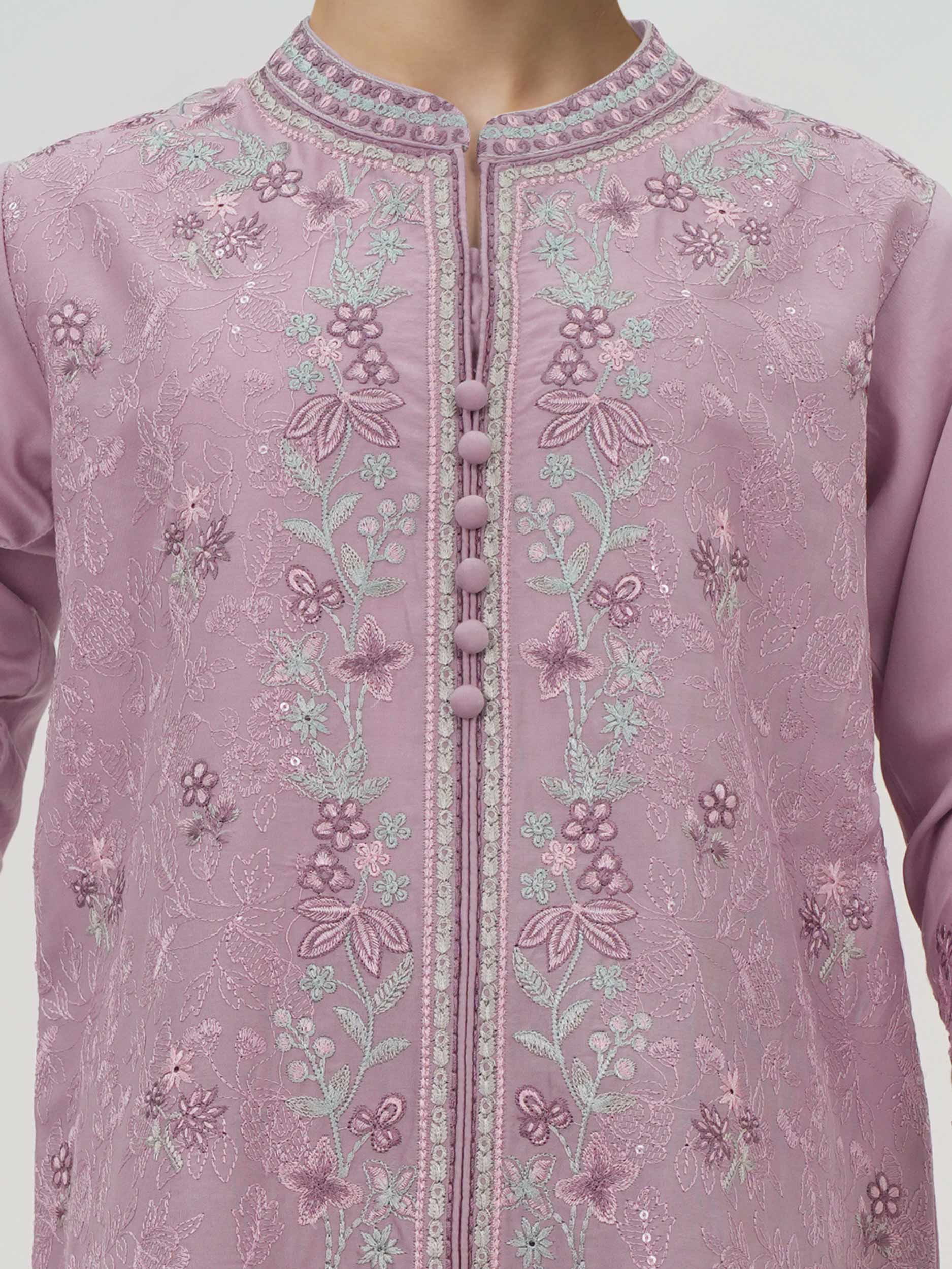 2 Piece Satin Suit - Embroidered (Pret) - Image 4