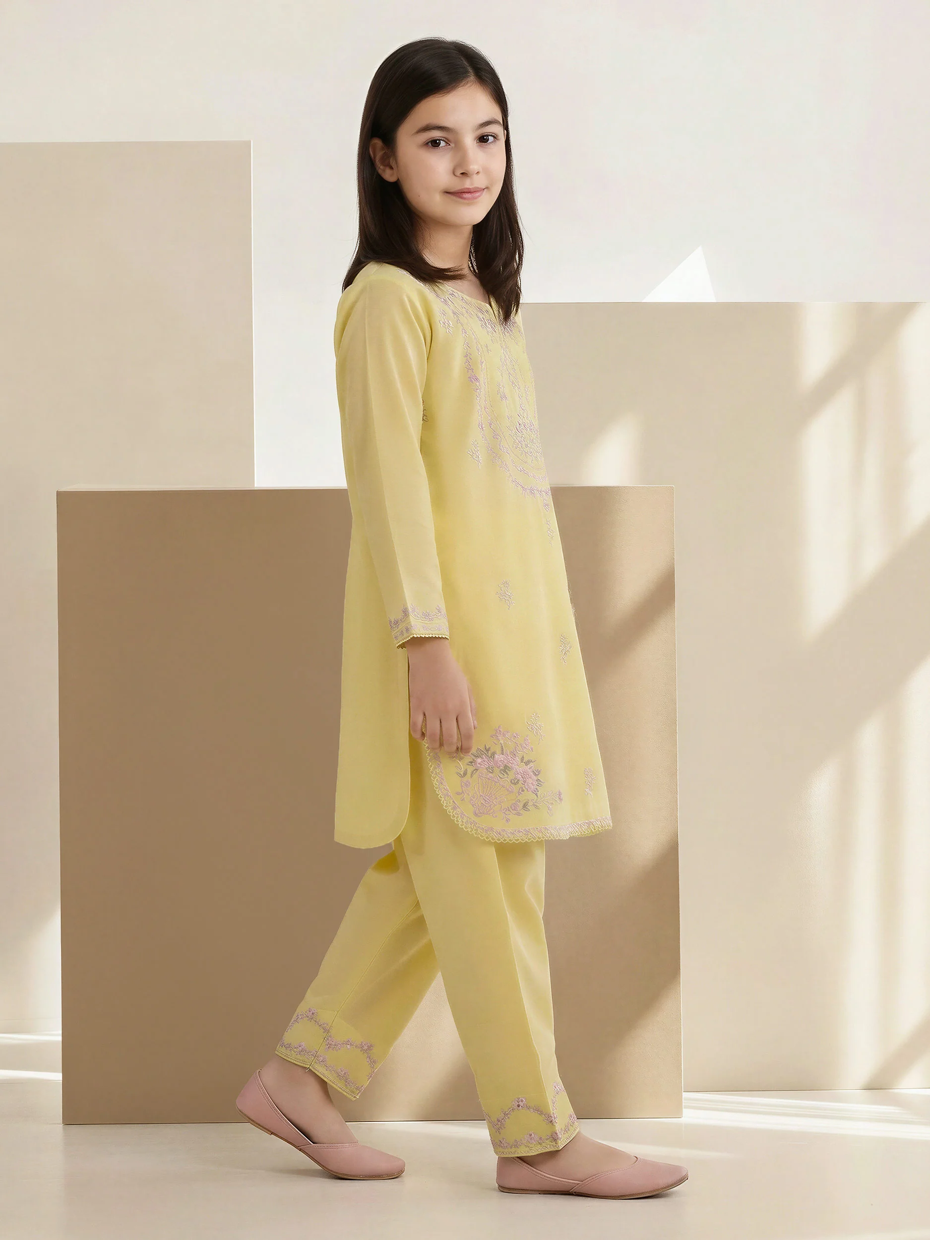 2 Piece Satin Suit- Embroidered (Pret) - Image 2