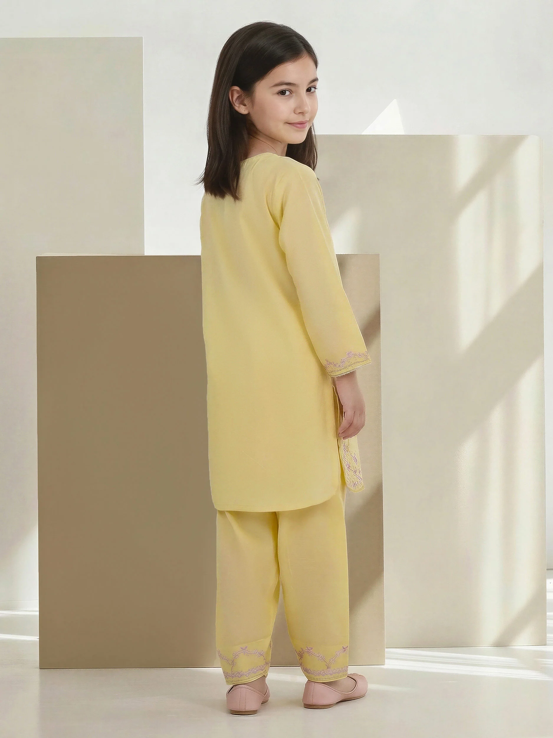 2 Piece Satin Suit- Embroidered (Pret) - Image 3