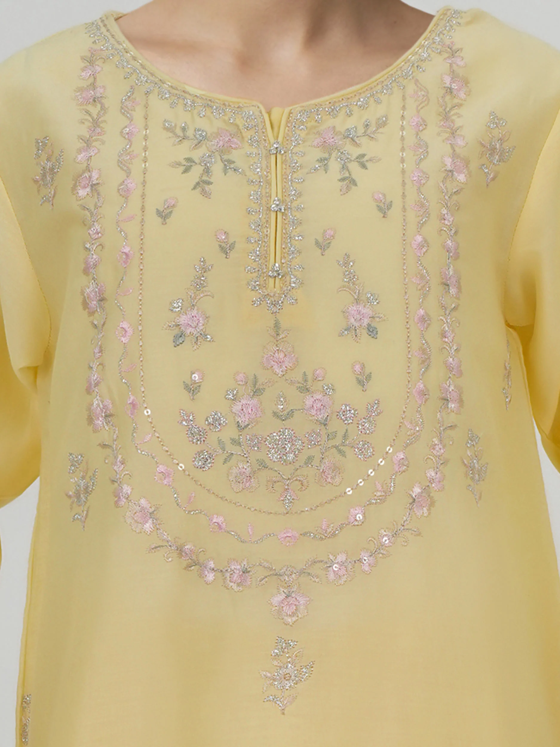 2 Piece Satin Suit- Embroidered (Pret) - Image 4