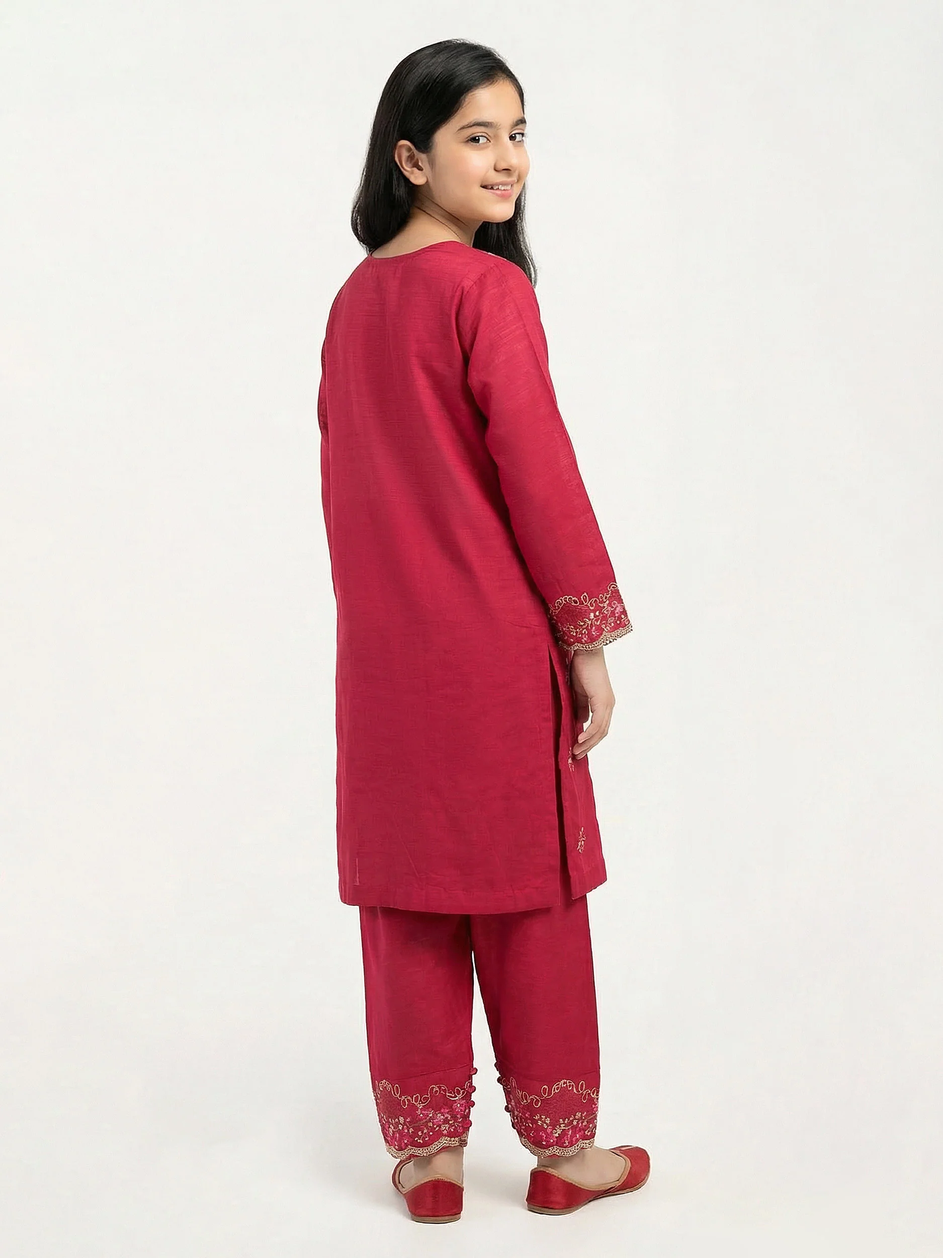 2 Piece Slub Khaddar Suit- Embroidered (Pret) - Image 2