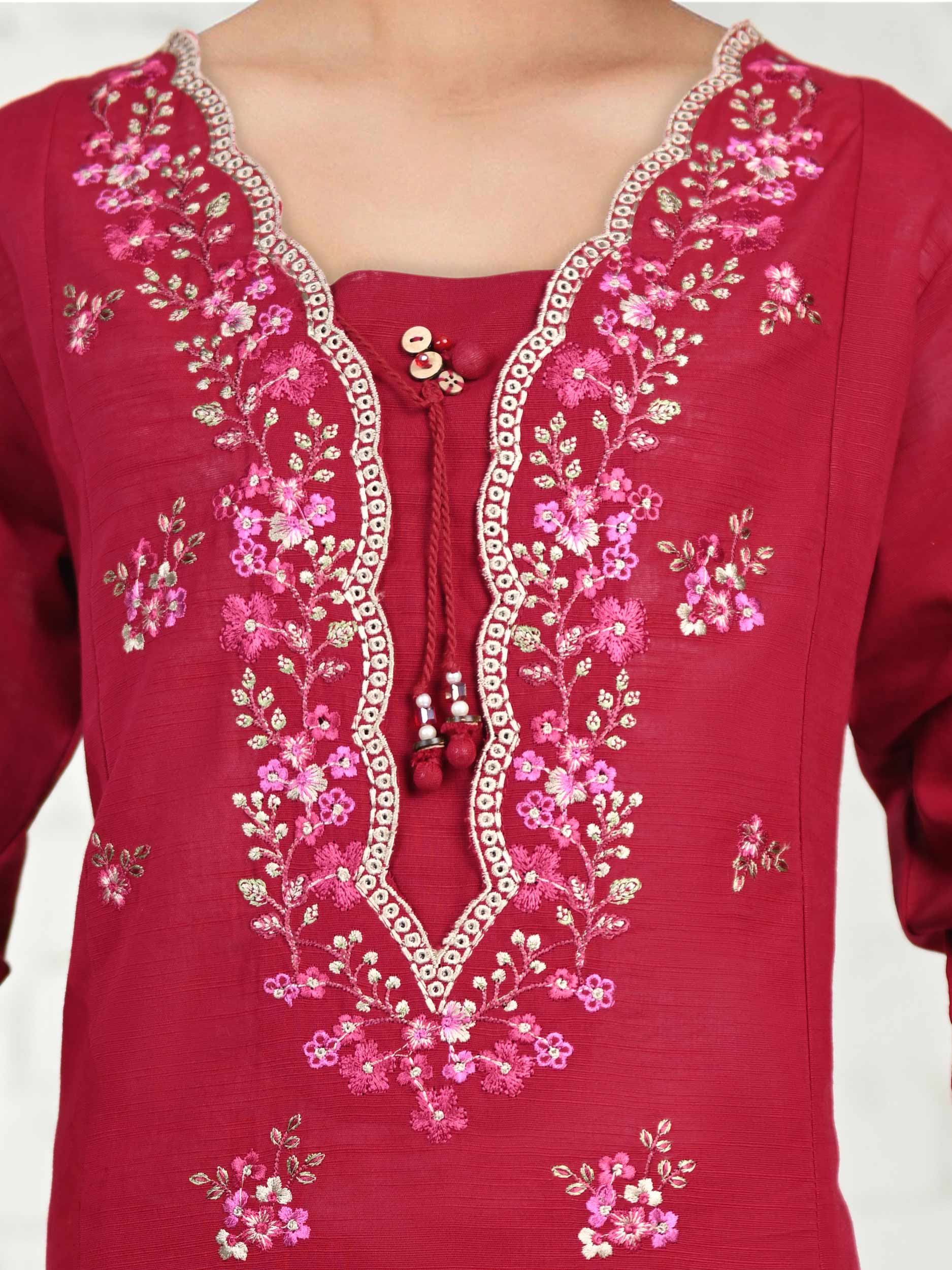 2 Piece Slub Khaddar Suit- Embroidered (Pret) - Image 3