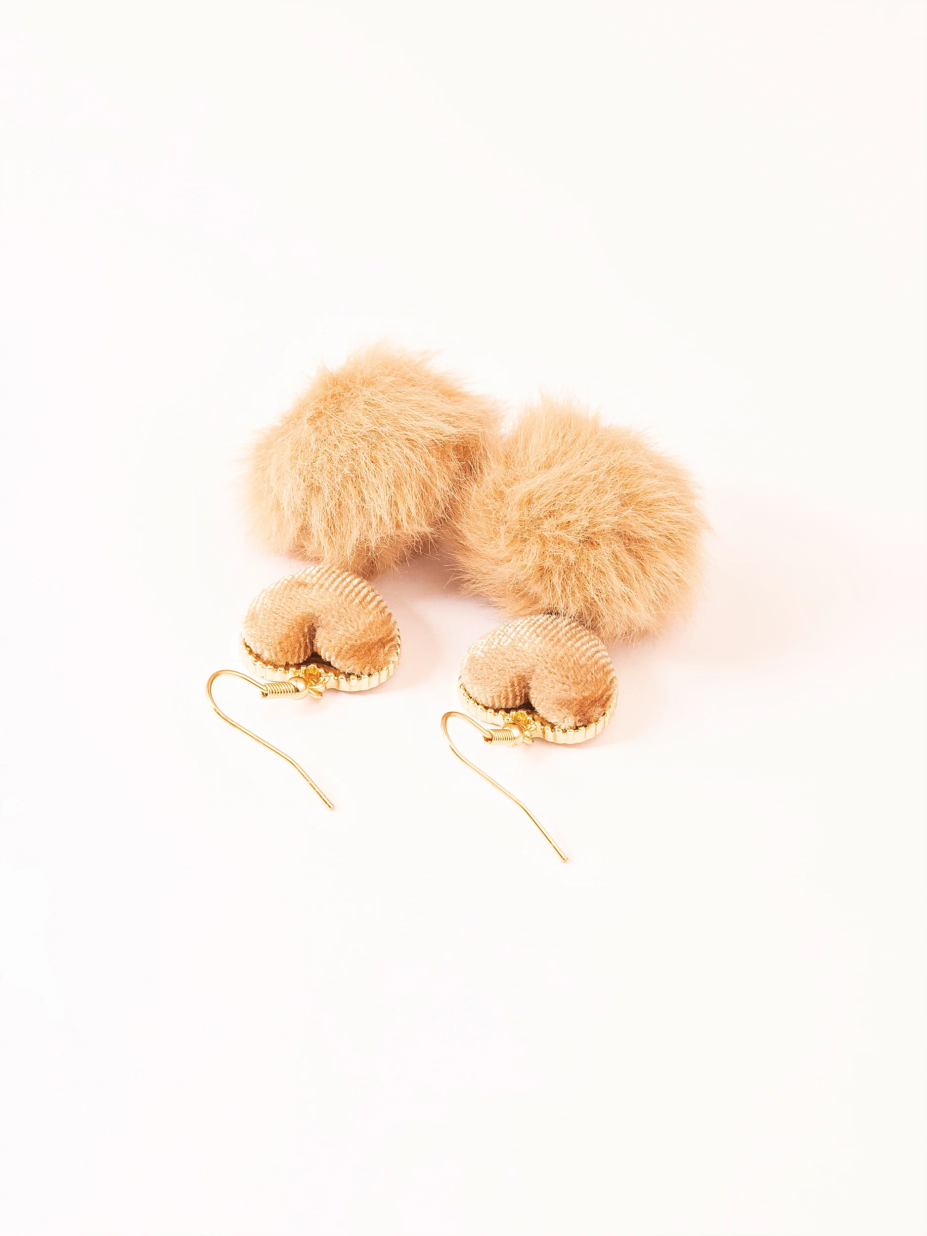 Heart Pompom Drop Earrings - Image 2