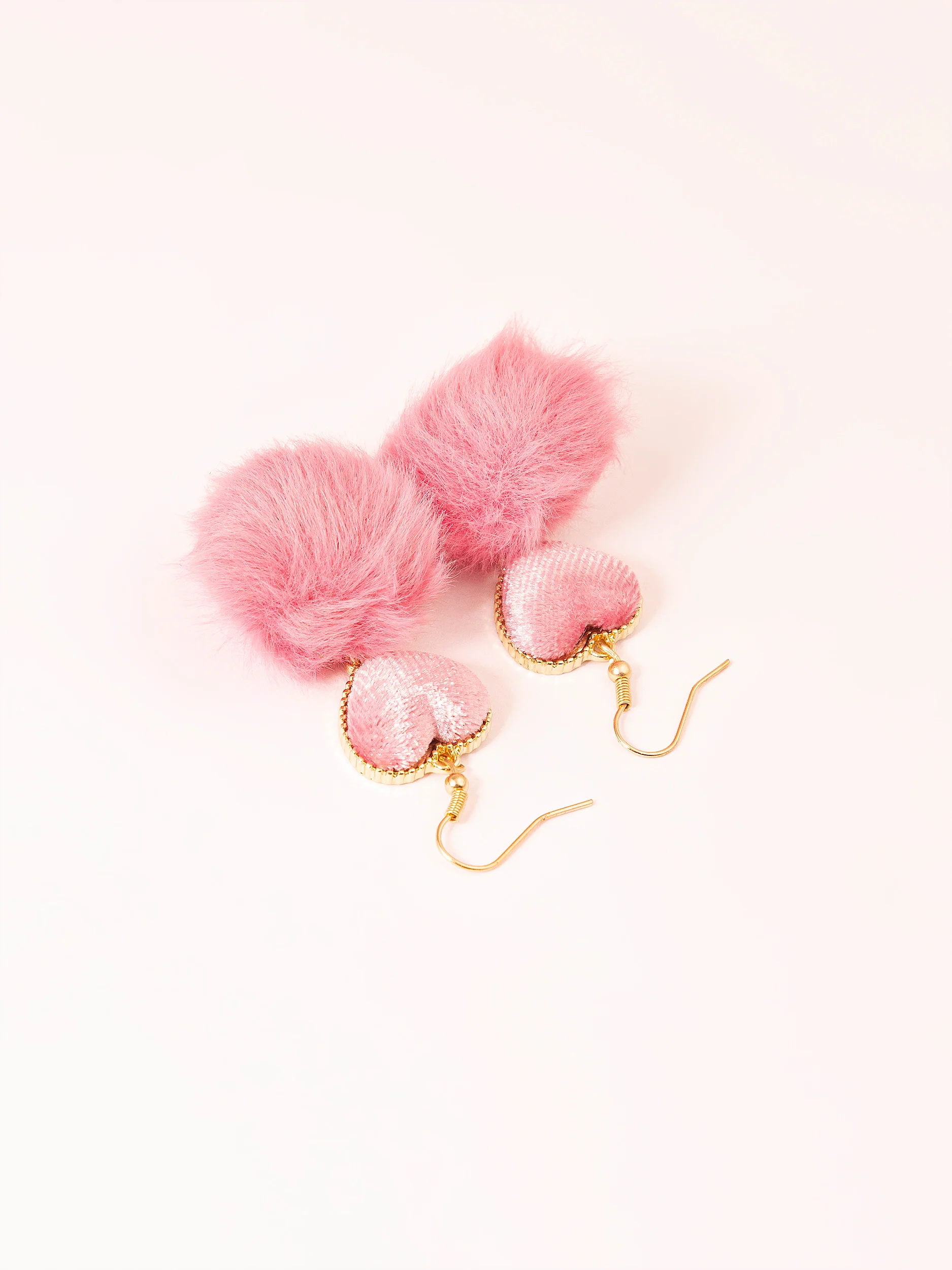 Heart Pompom Drop Earrings - Image 3