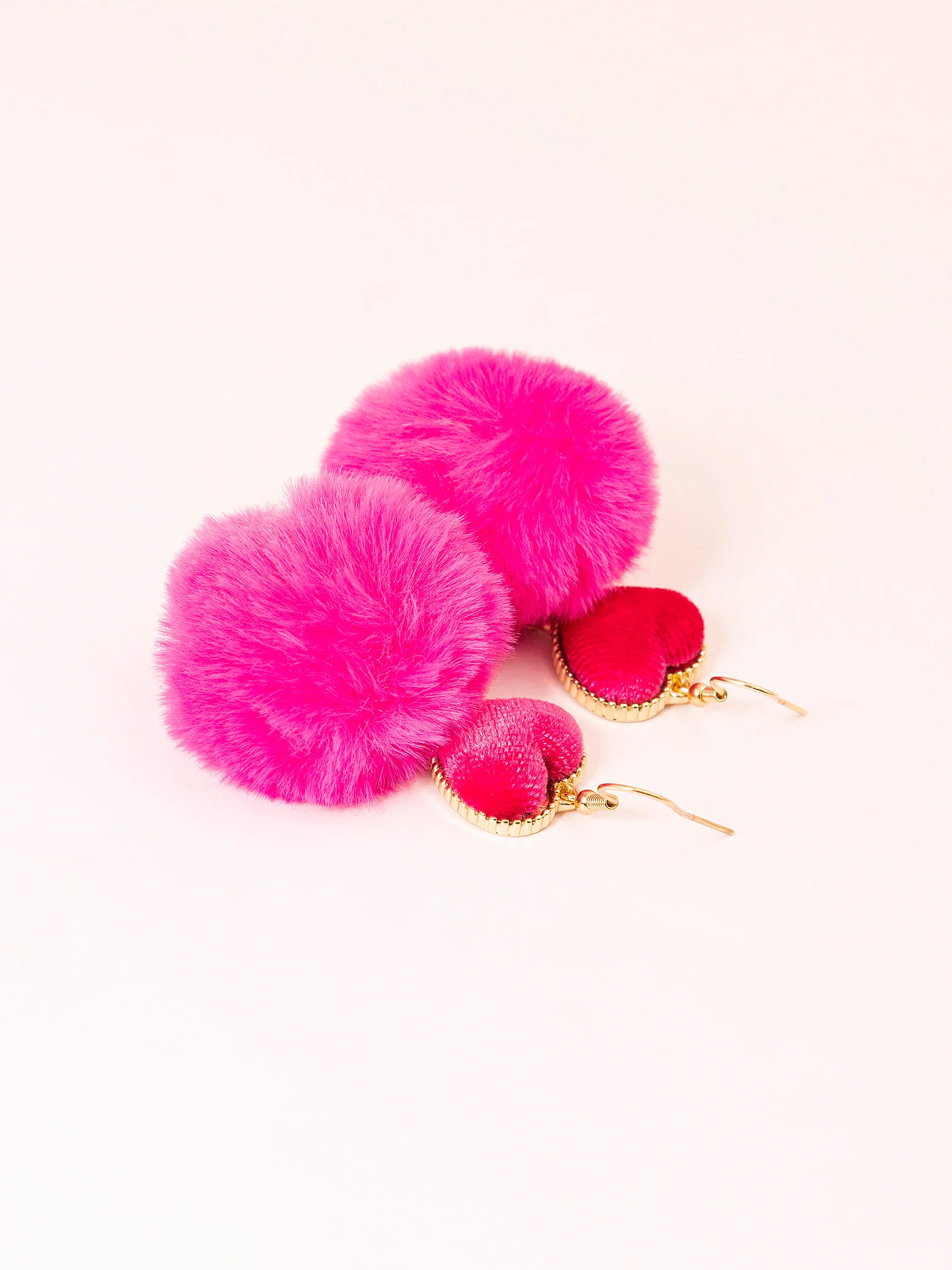 Heart Pompom Drop Earrings - Image 2