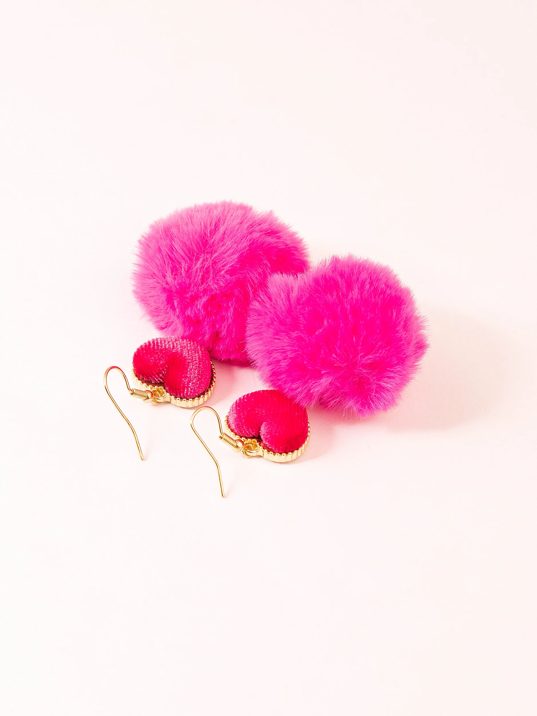 Heart Pompom Drop Earrings - Image 3
