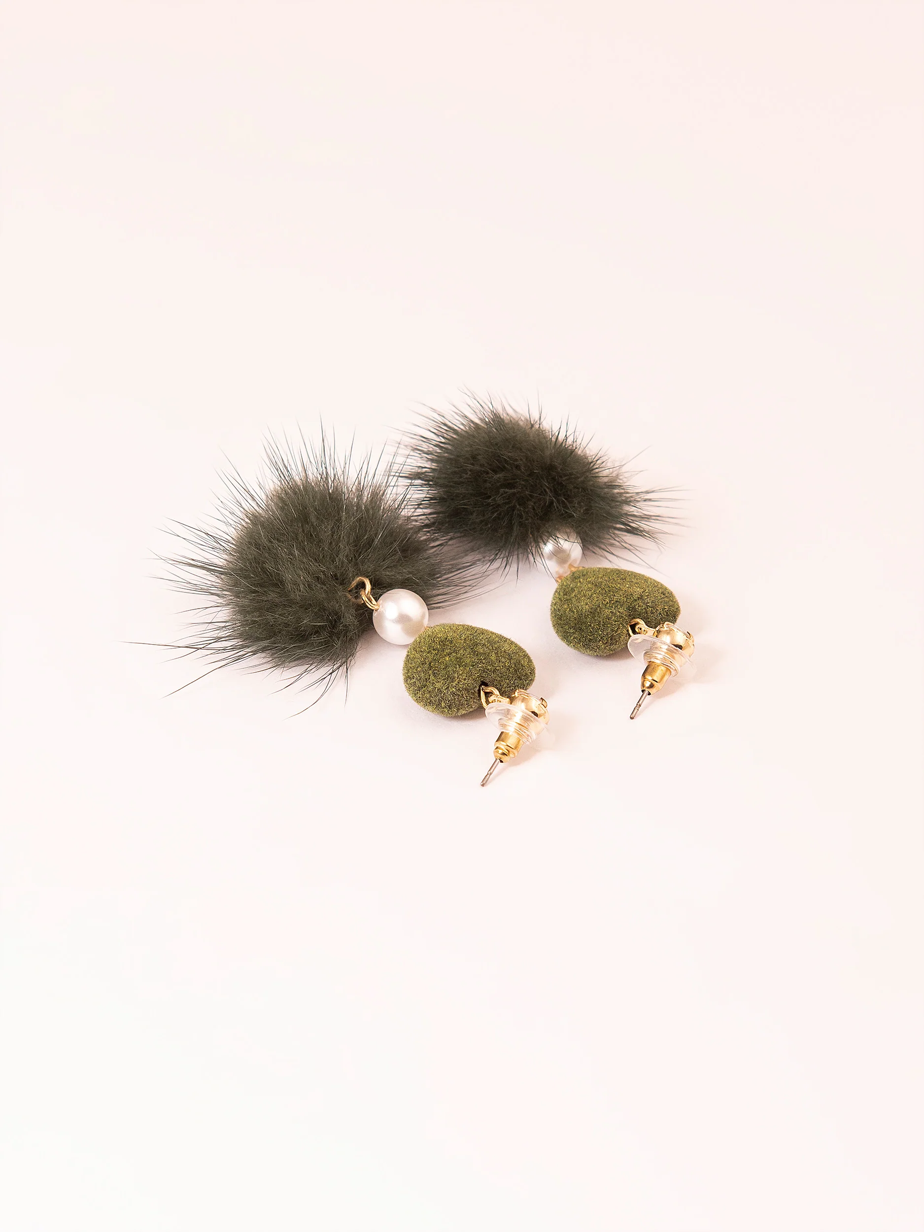 Heart Pompom Drop Earrings - Image 2
