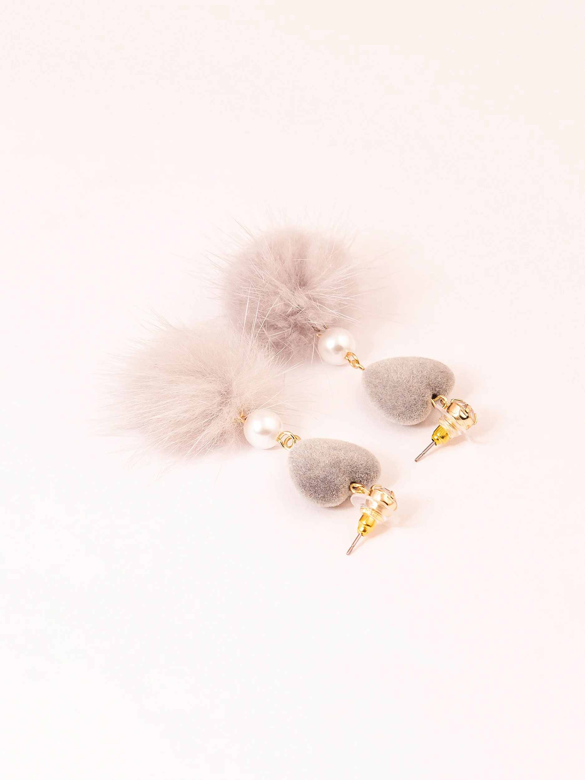 Heart Pompom Drop Earrings - Image 2