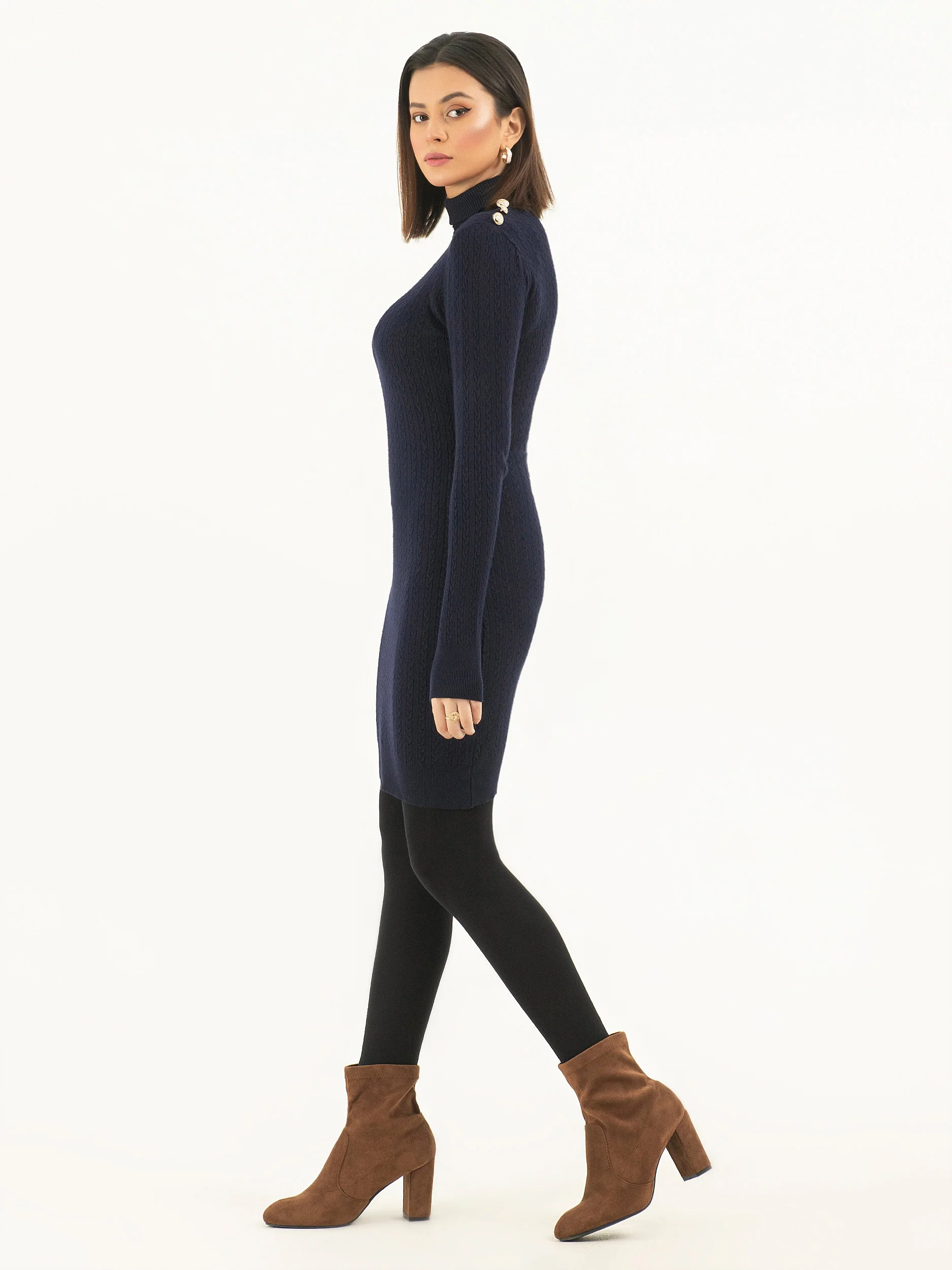 Buttoned Turtle Neck Dress - Image 3