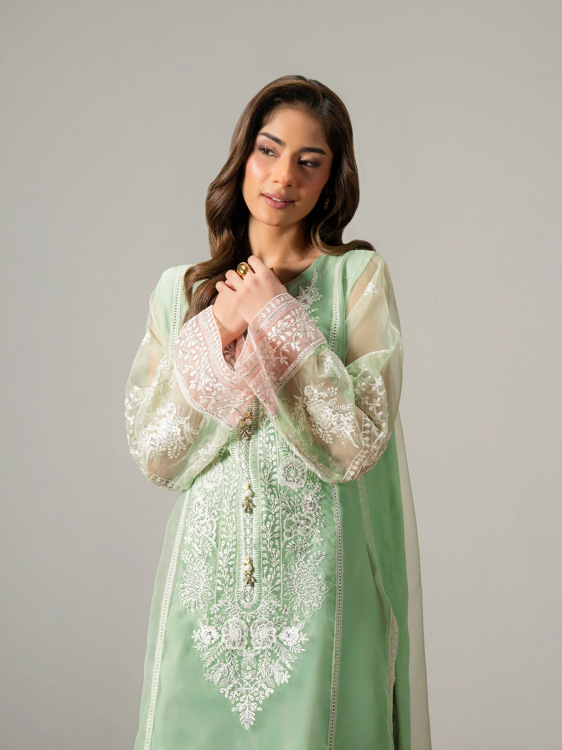 2 Piece Organza Suit-Embroidered (Pret) - Image 7