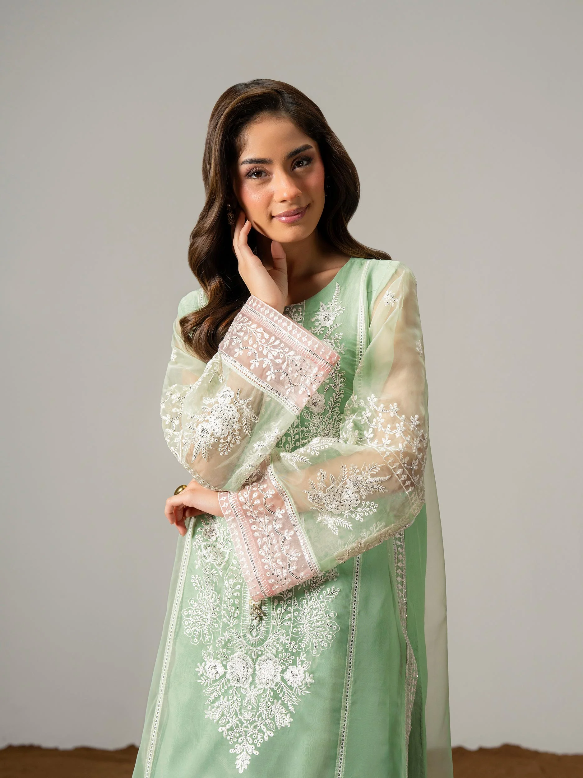2 Piece Organza Suit-Embroidered (Pret) - Image 8