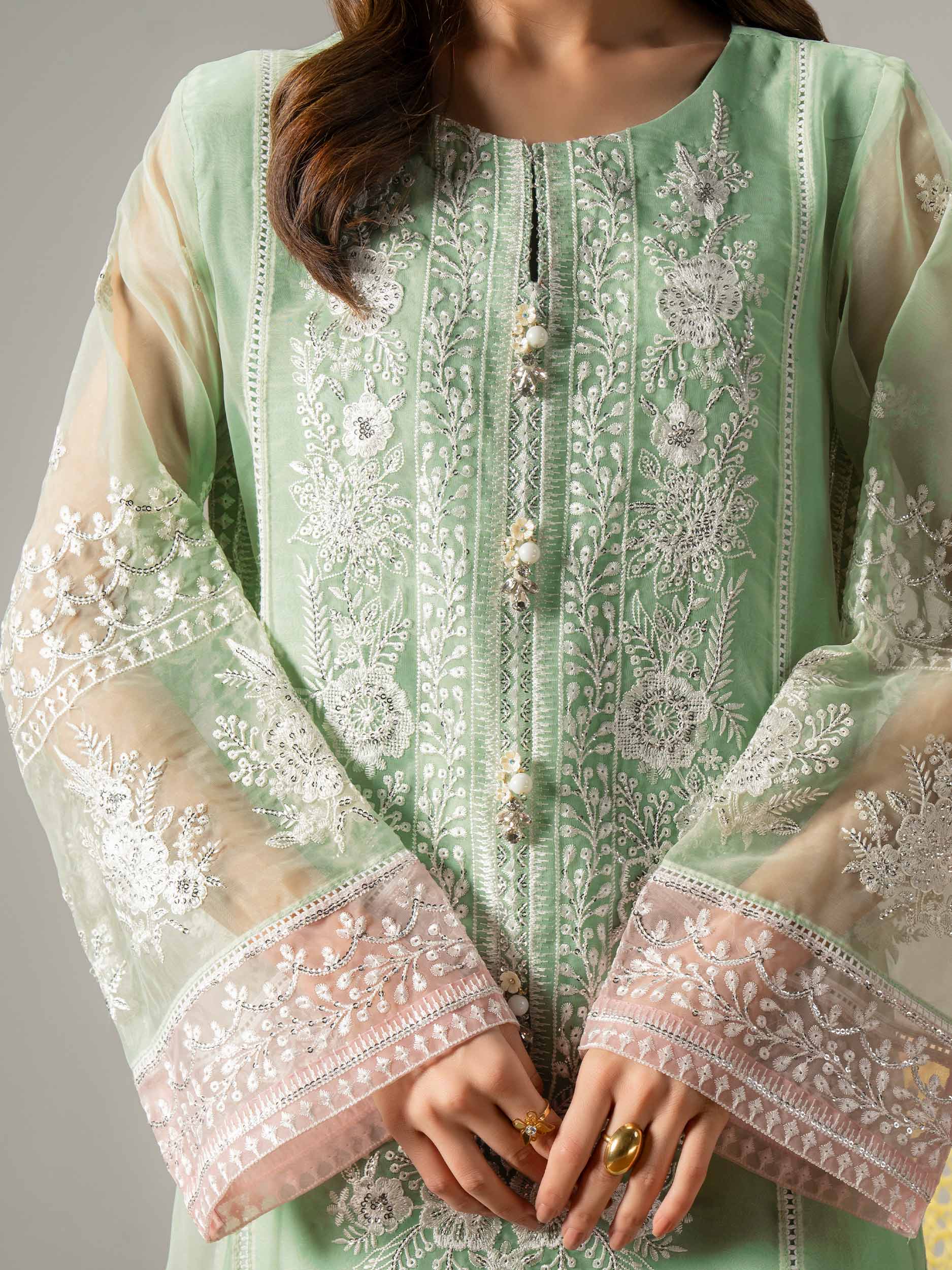 2 Piece Organza Suit-Embroidered (Pret) - Image 9